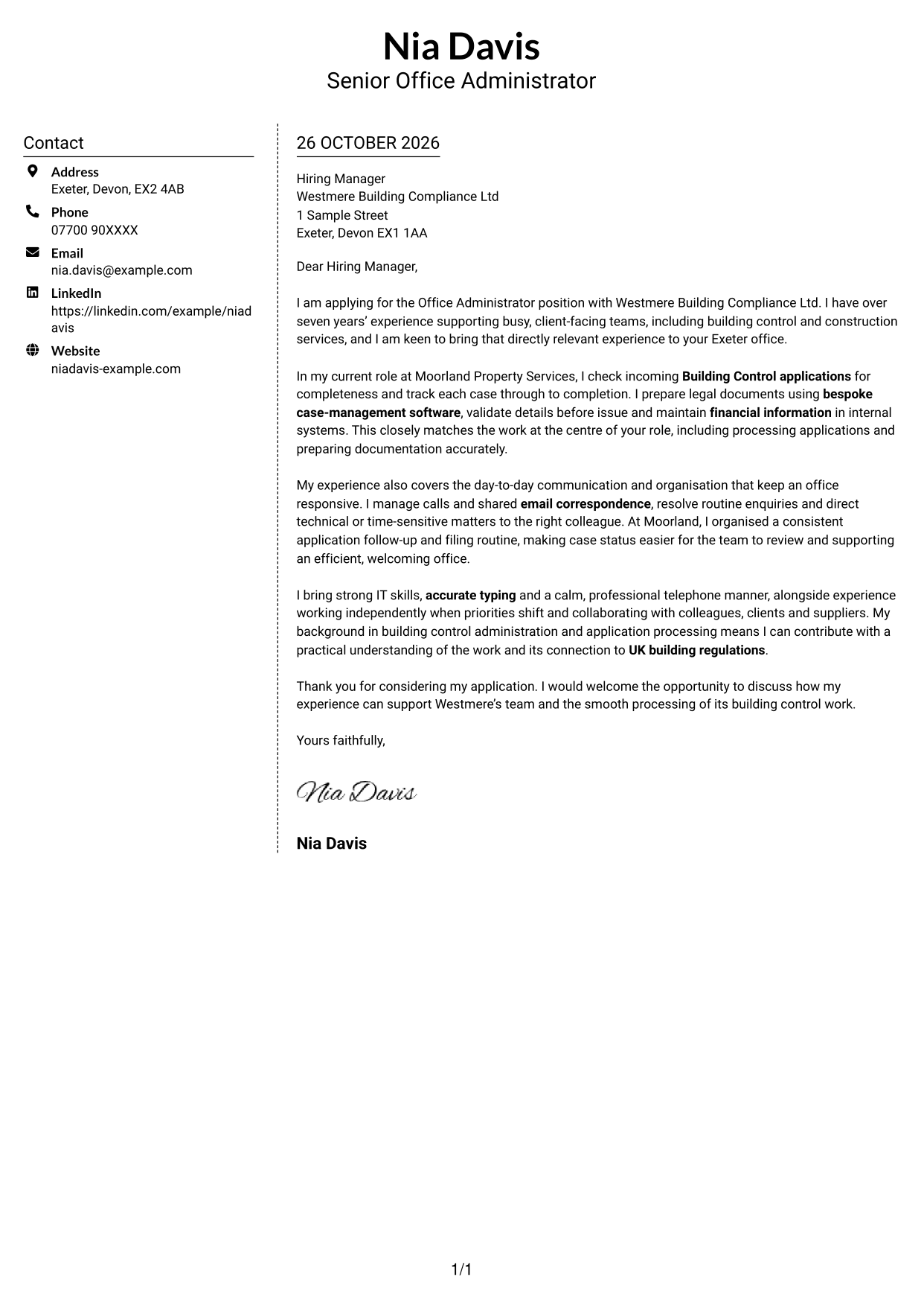 Cover letter example — page 1
