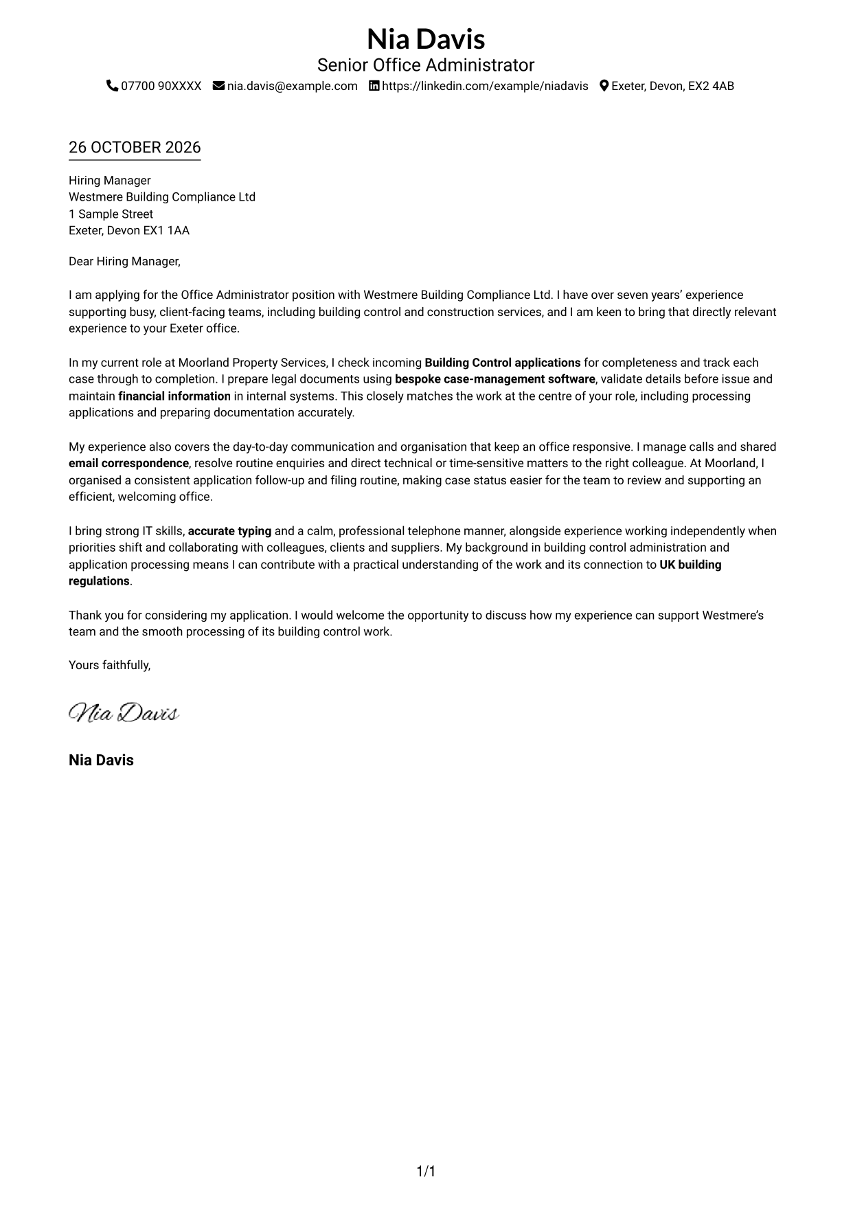Cover letter example — page 1