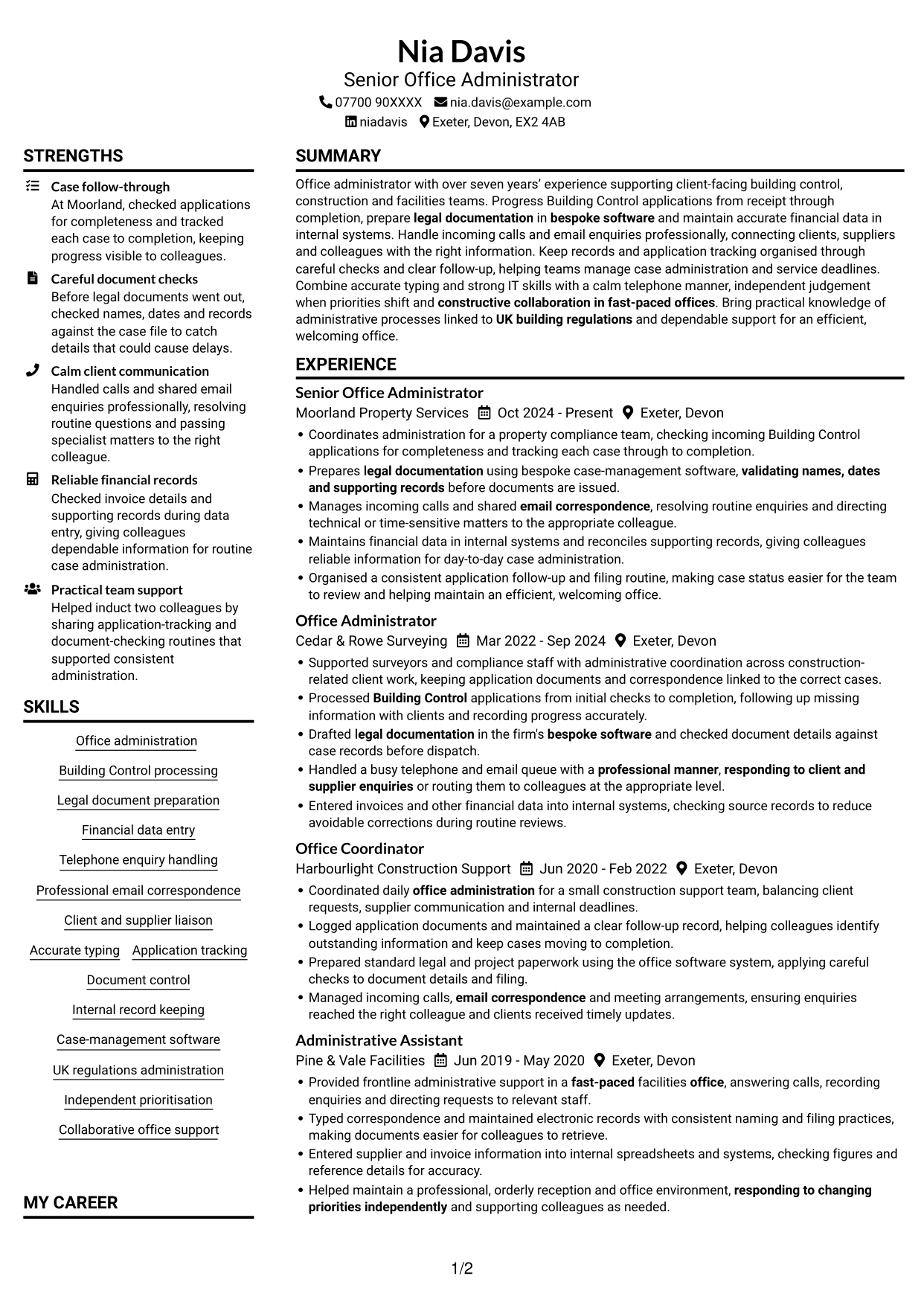 CV example — page 1