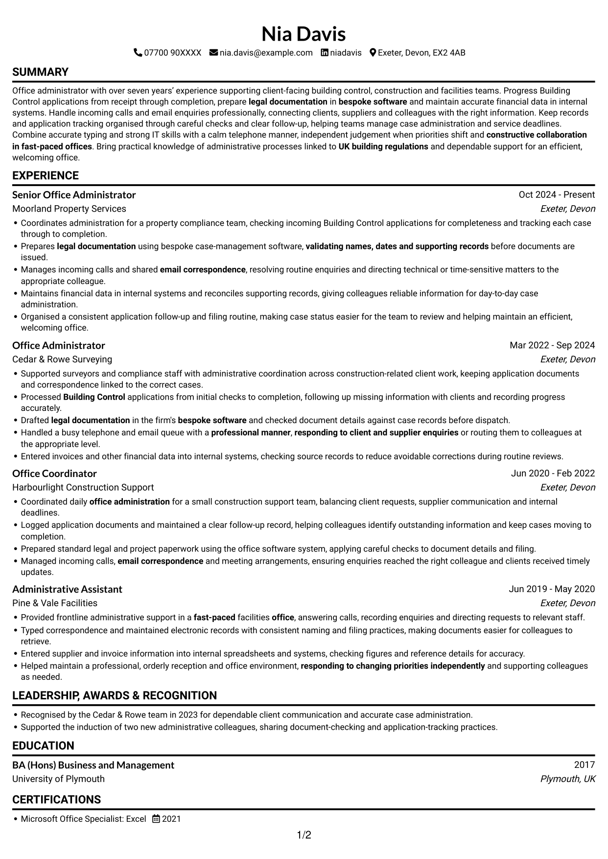 CV example — page 1
