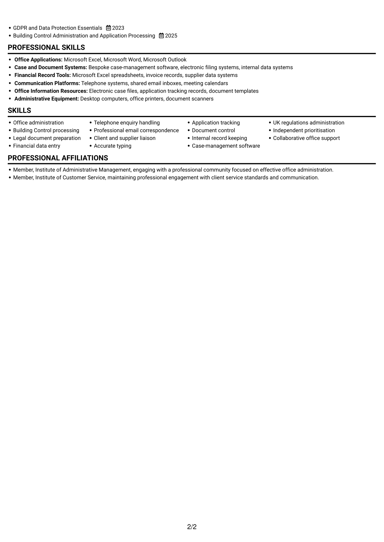 CV example — page 2