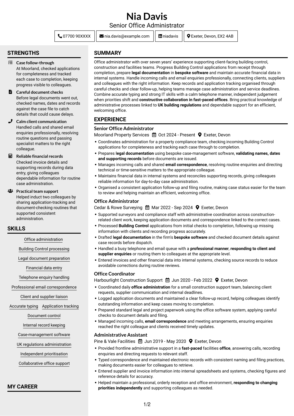 CV example — page 1