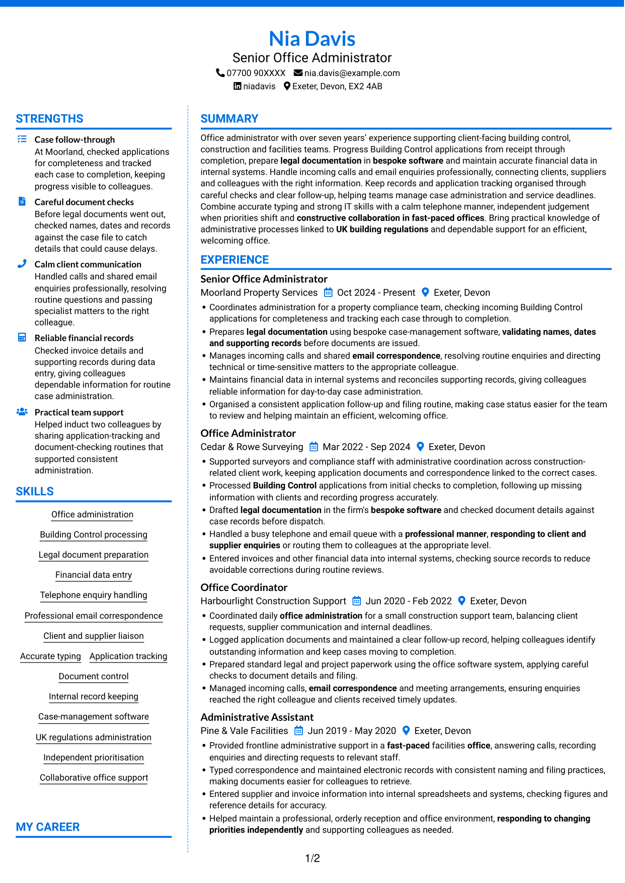 CV example — page 1