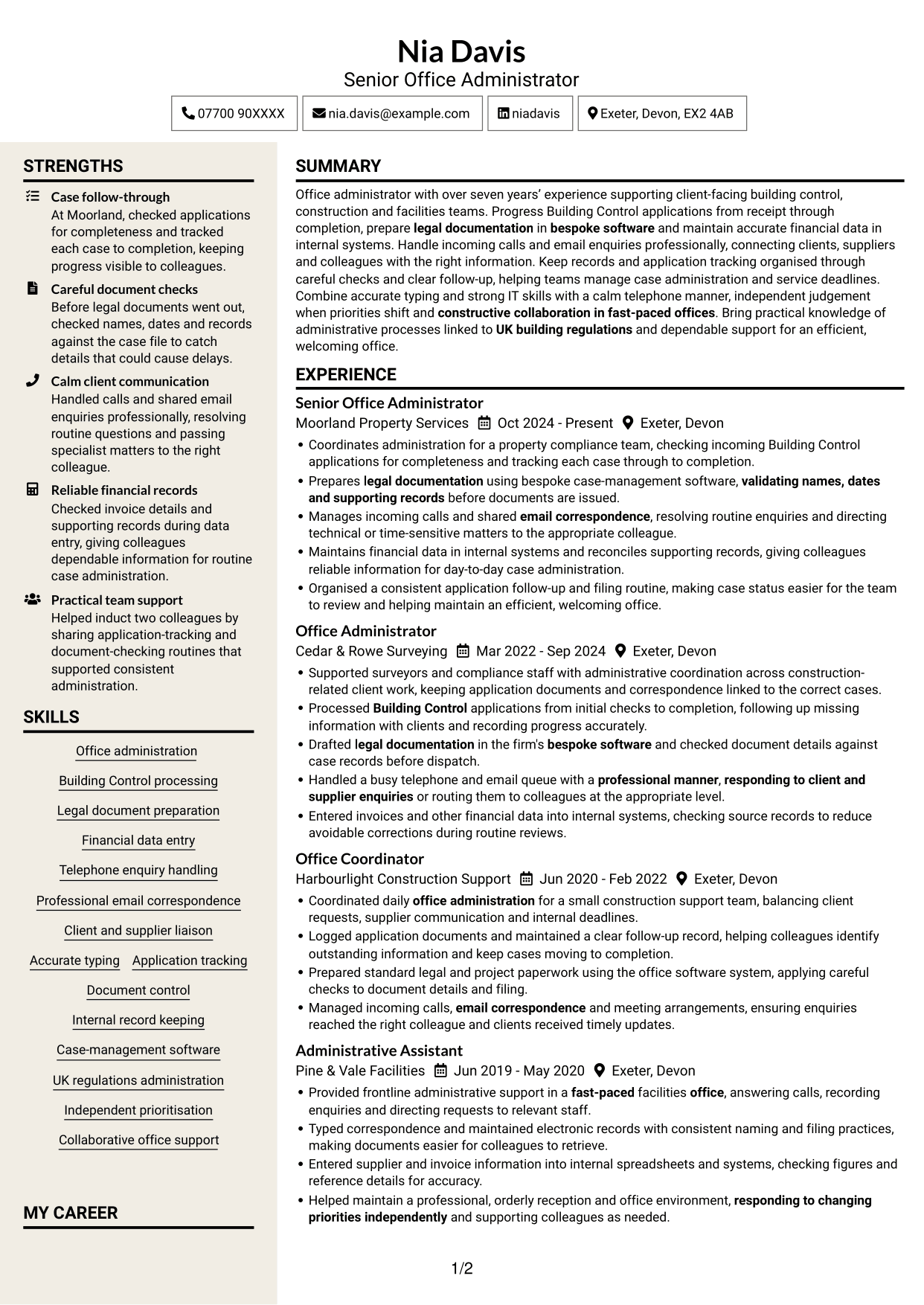 CV example — page 1