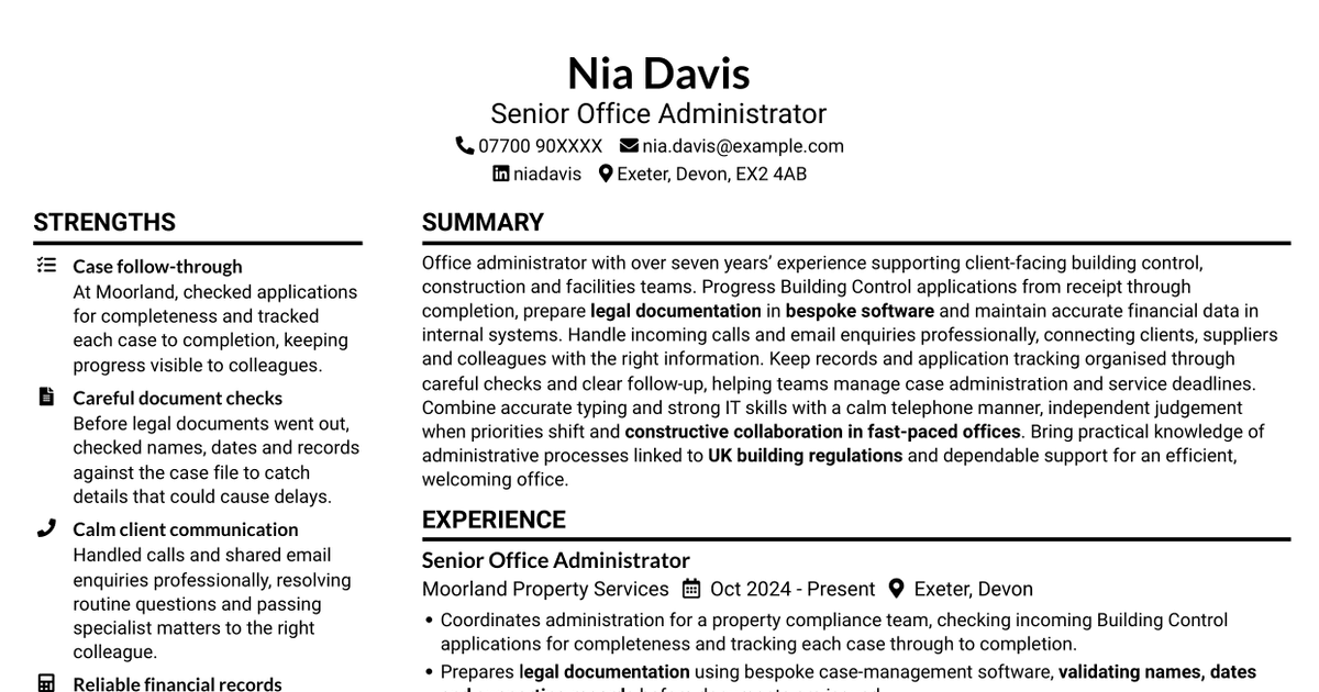 Office Administrator - Building Control CV