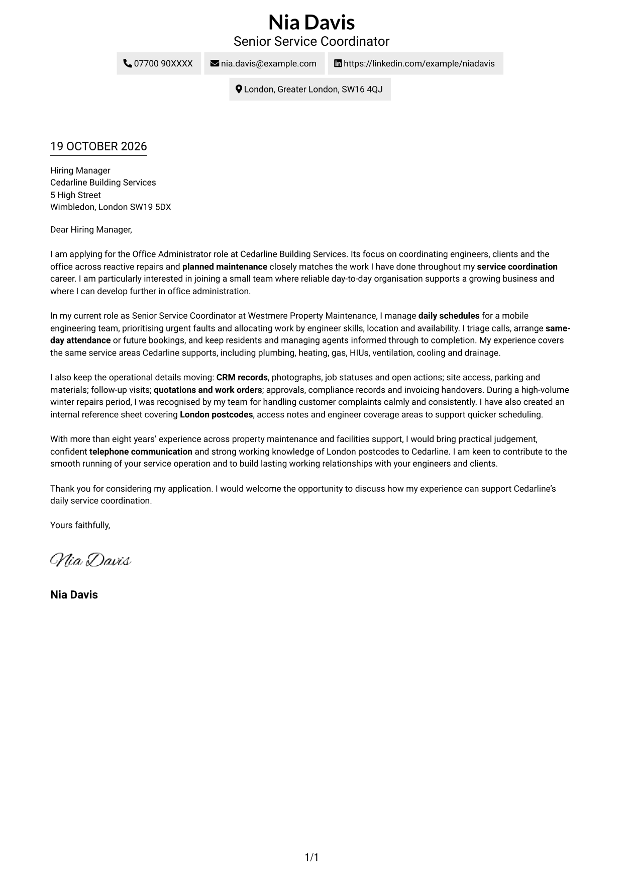 Cover letter example — page 1