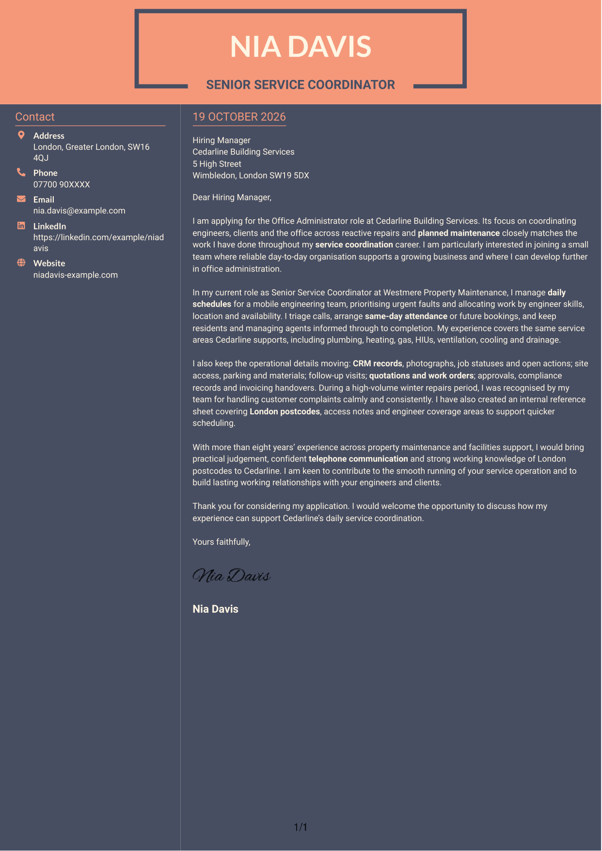 Cover letter example — page 1