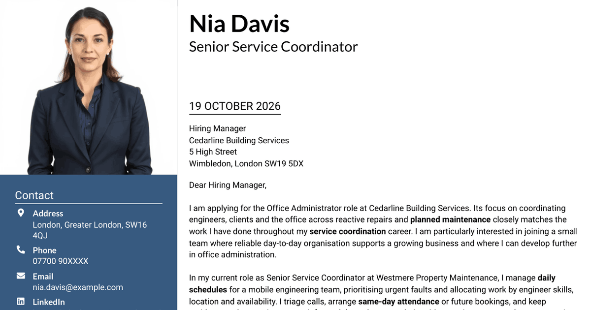 7 Office Administrator - Engineering Service Coordination Cover Letter Templates with Example
