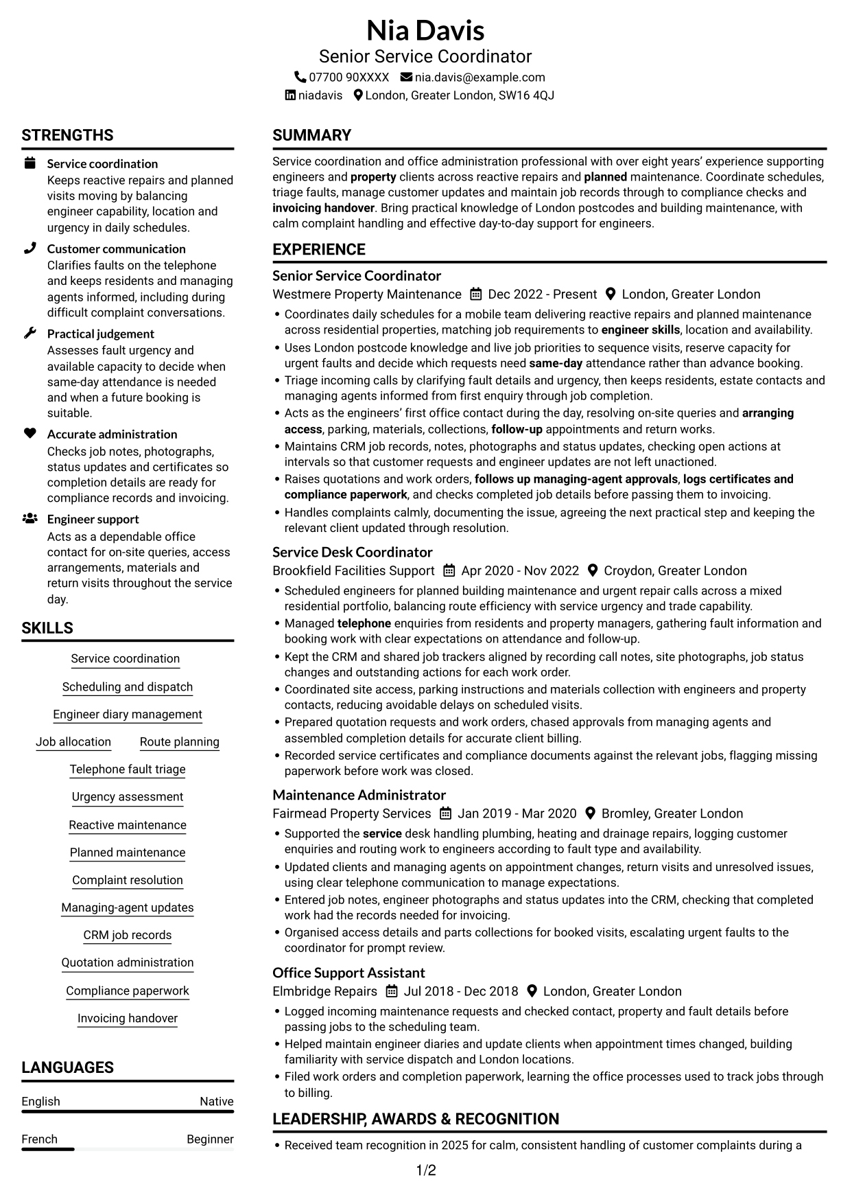 CV example — page 1