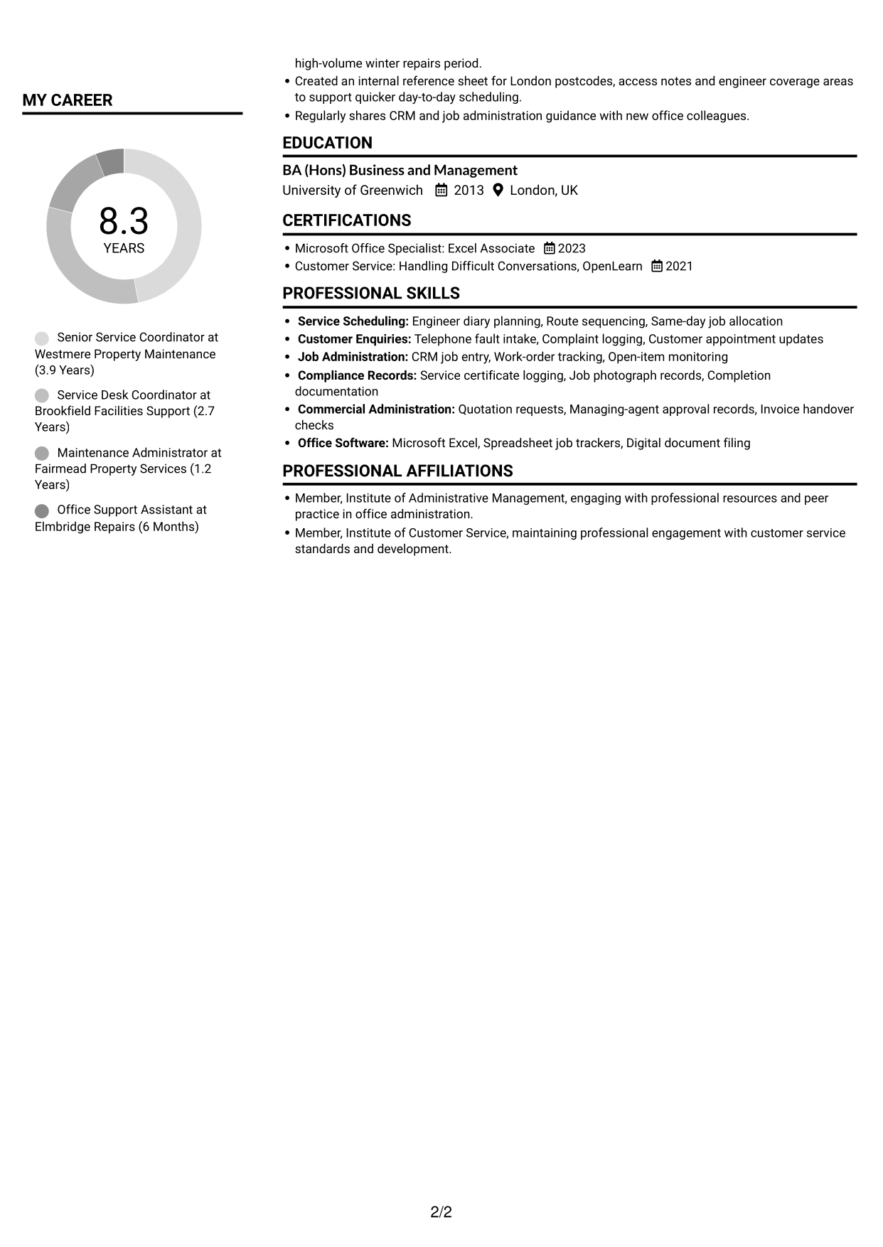 CV example — page 2
