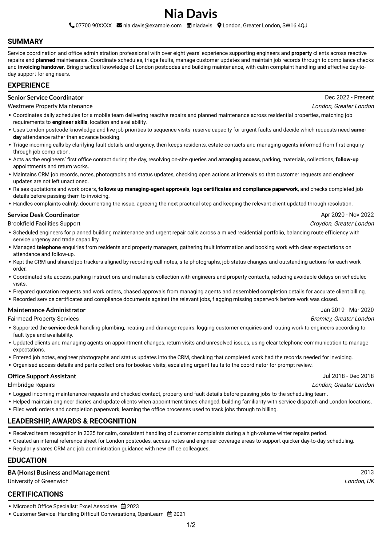 CV example — page 1