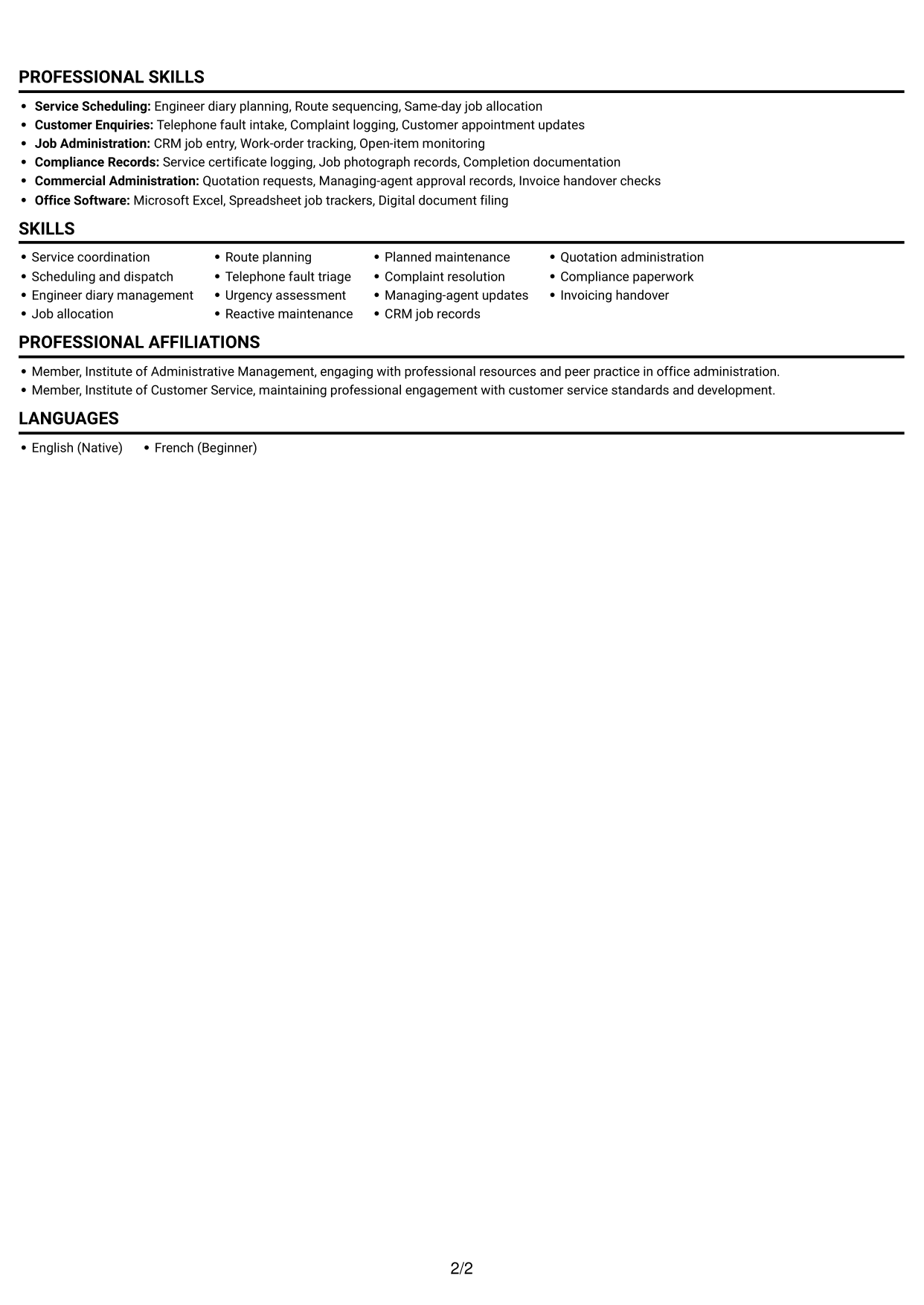 CV example — page 2
