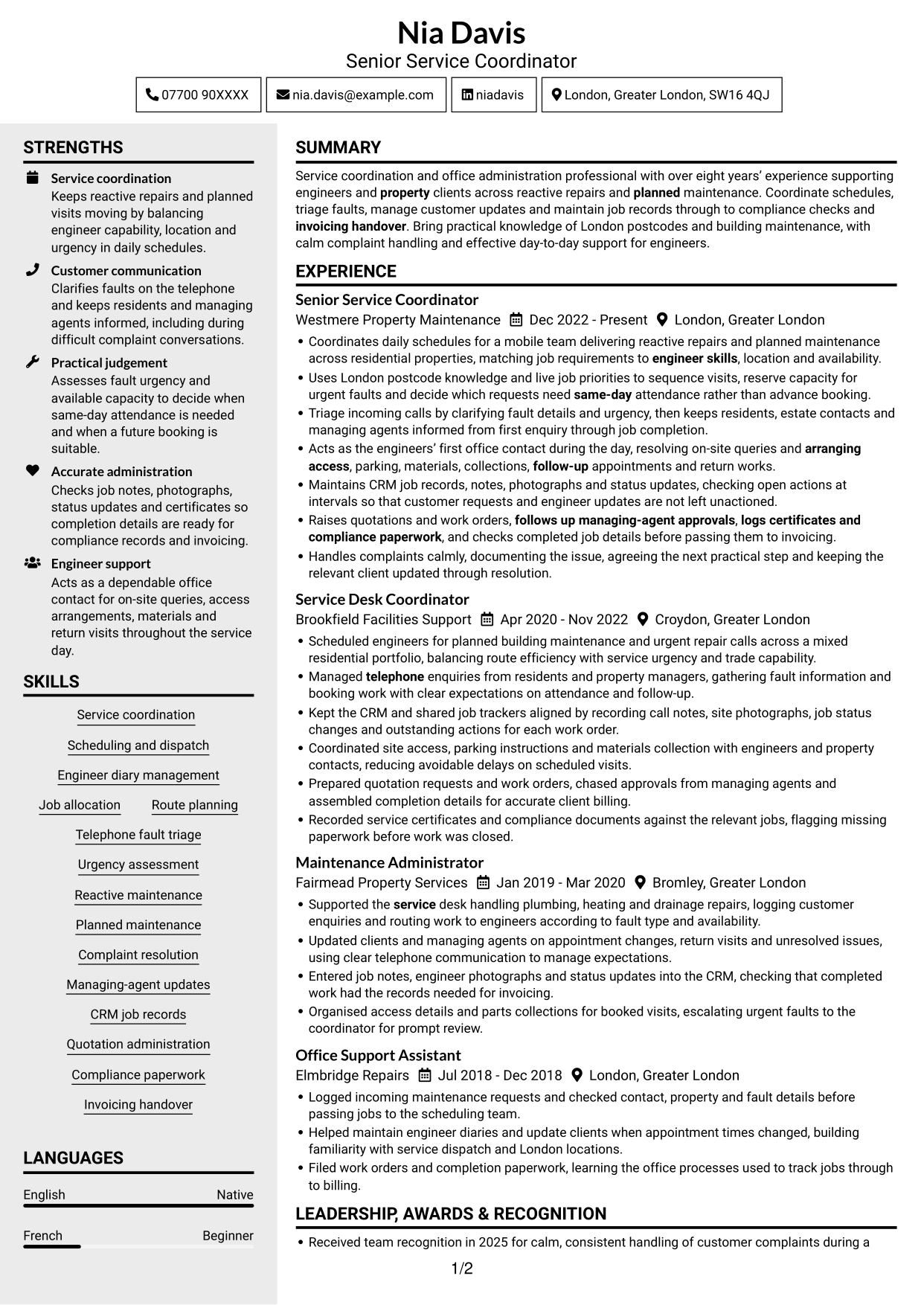 CV example — page 1