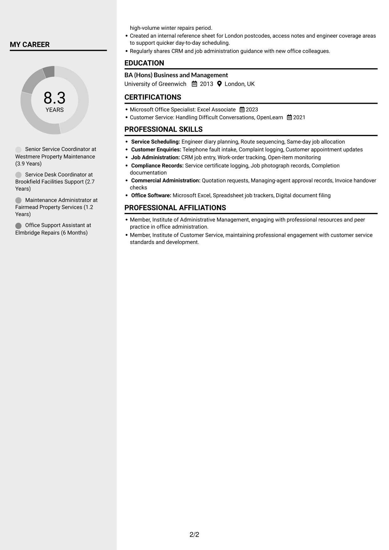 CV example — page 2