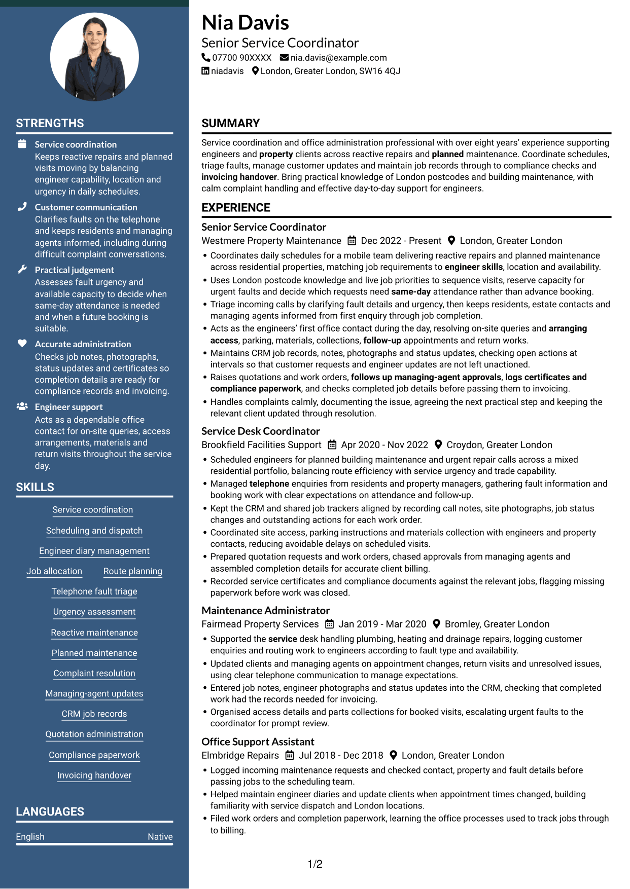 CV example — page 1