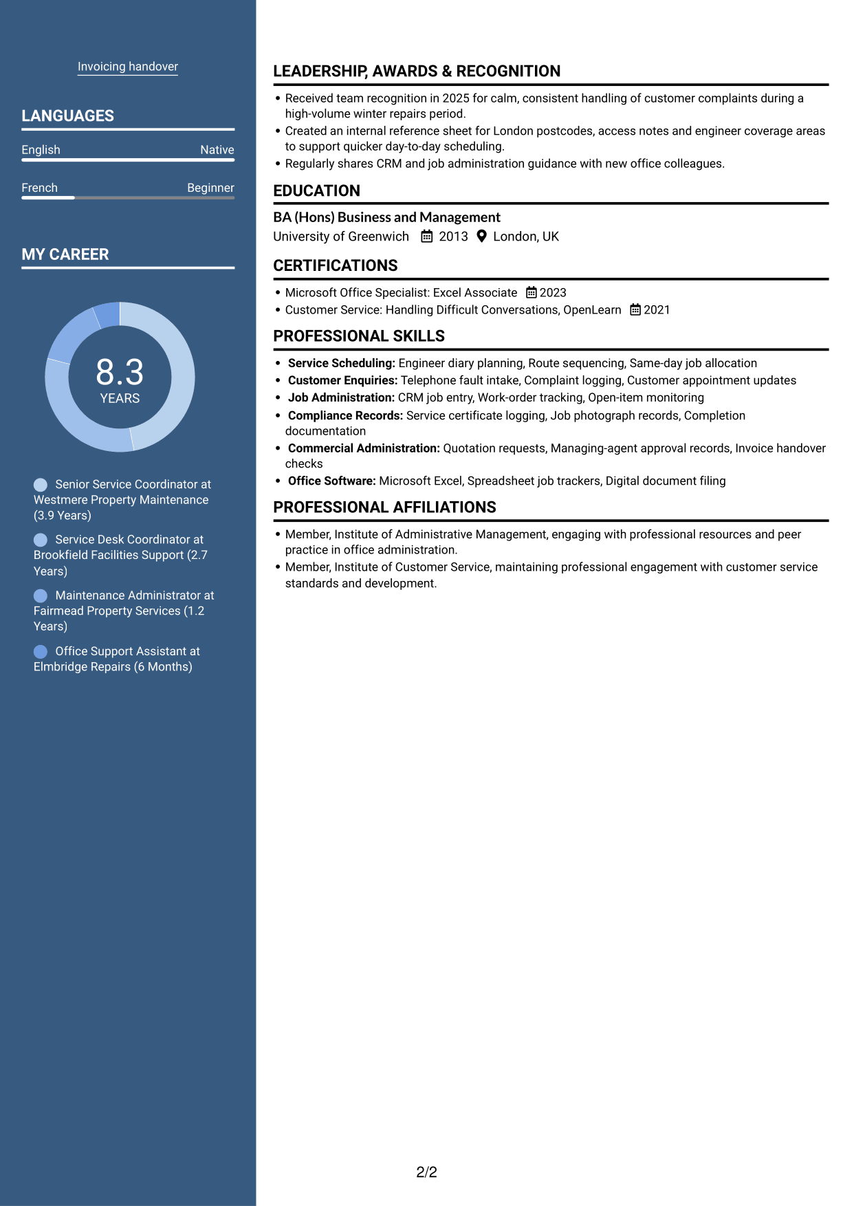 CV example — page 2