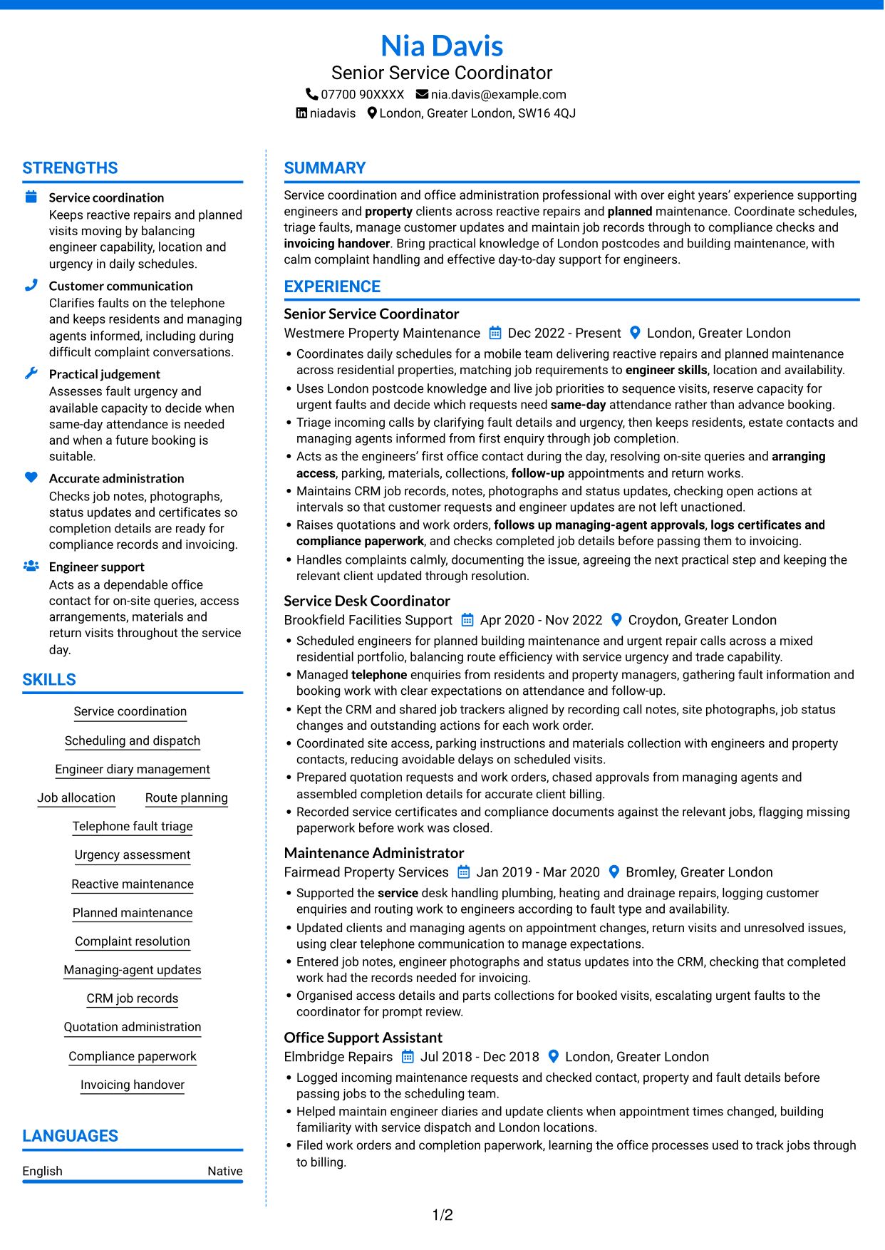 CV example — page 1