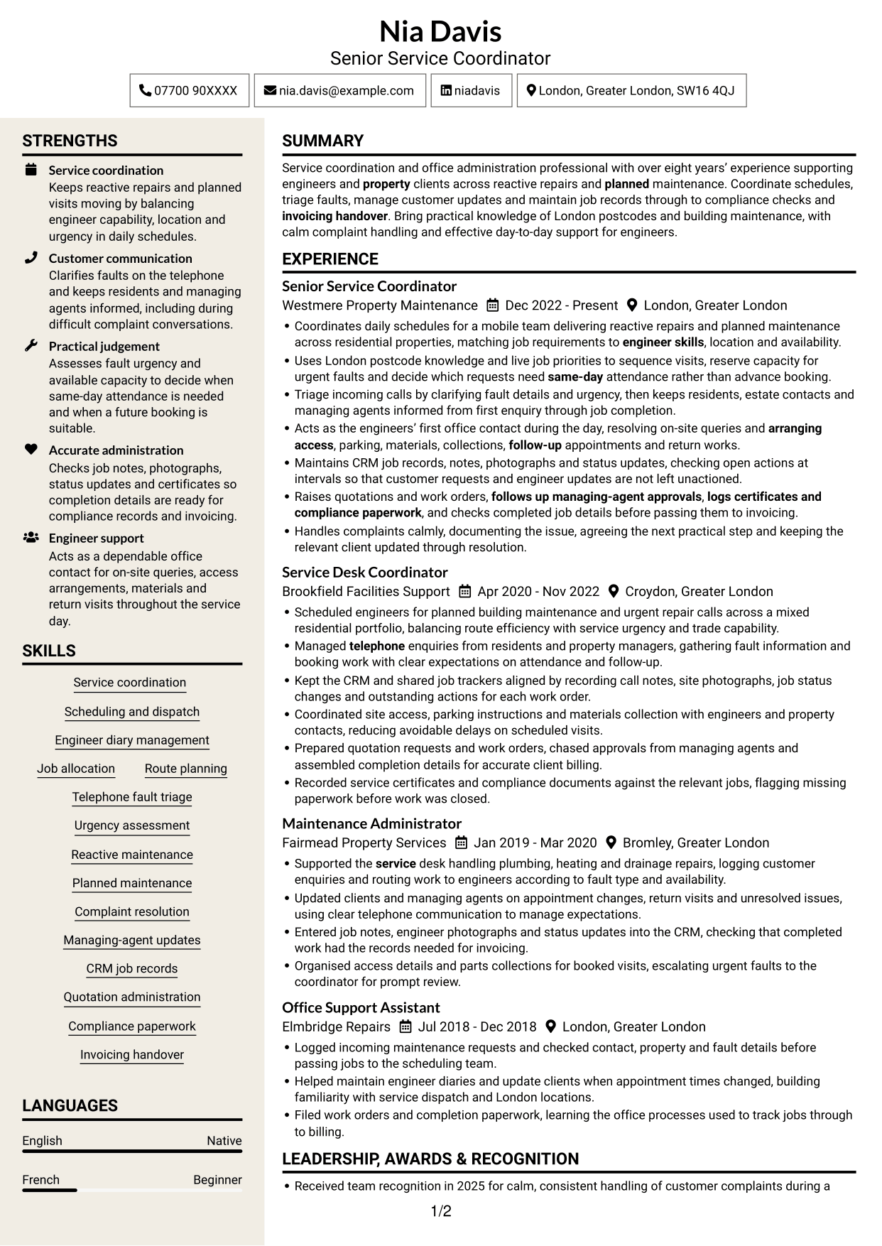 CV example — page 1