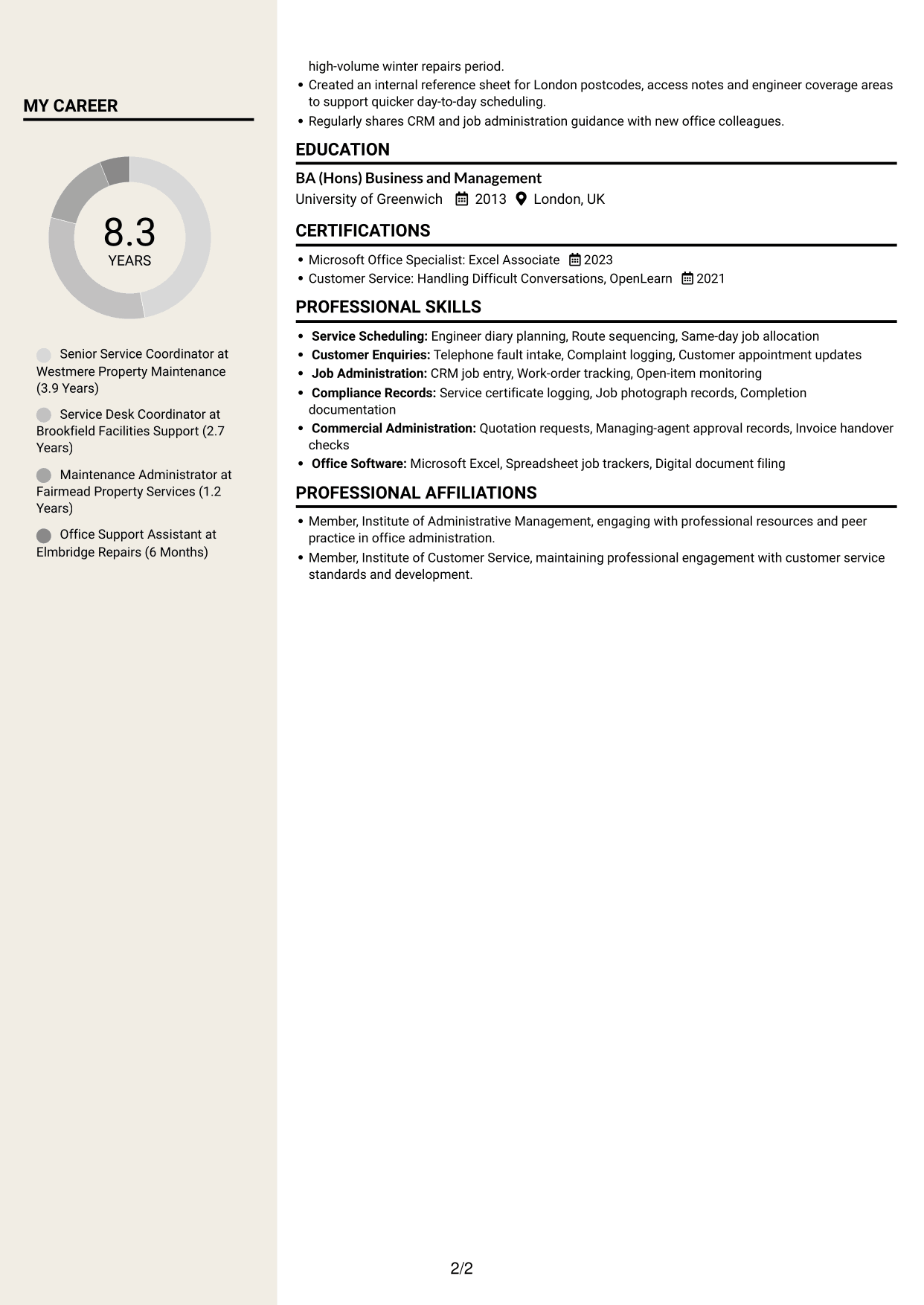 CV example — page 2