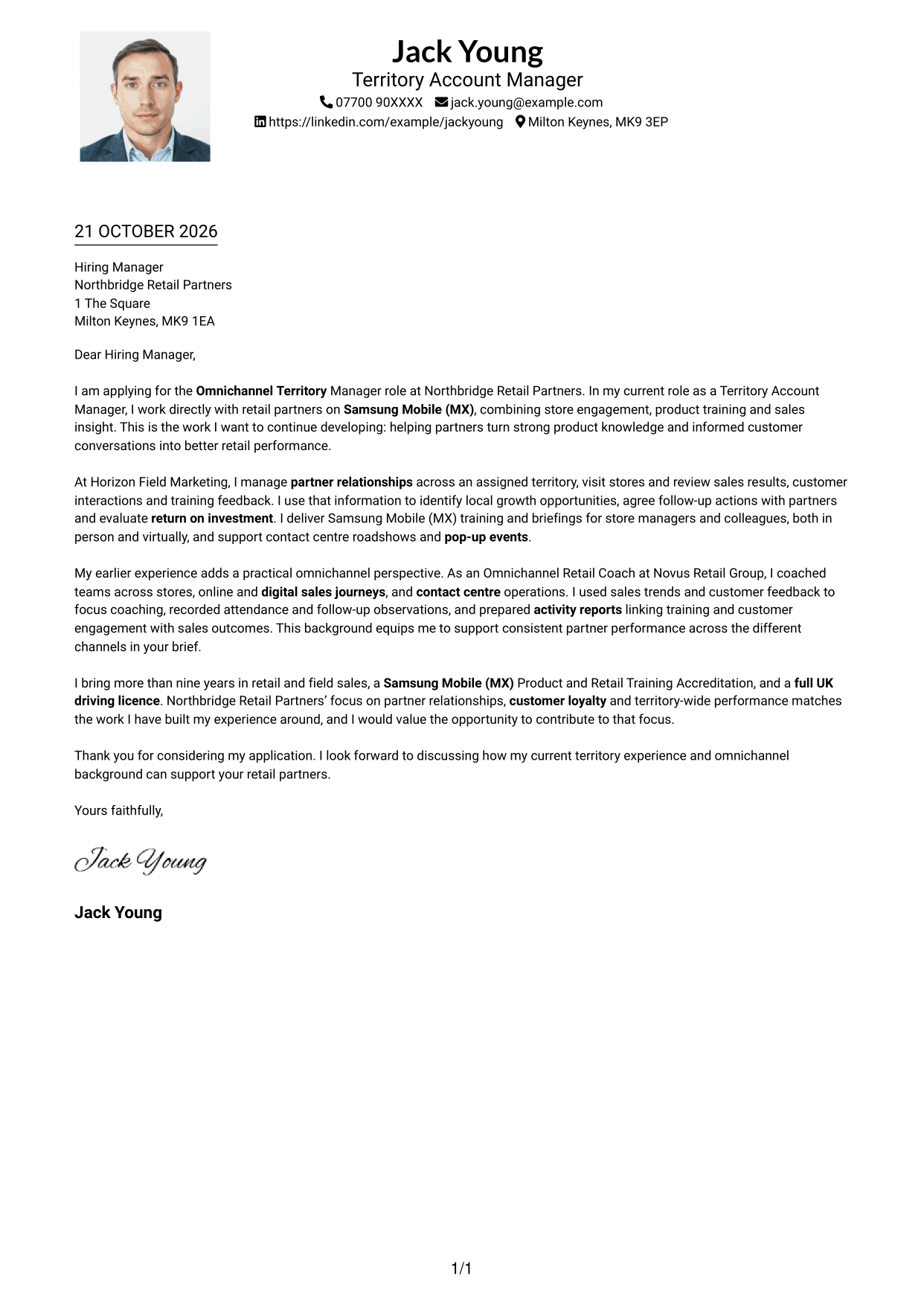 Cover letter example — page 1