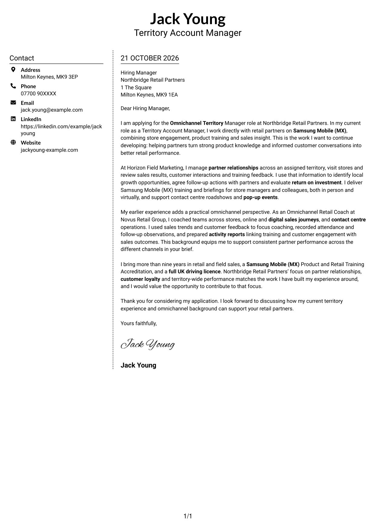 Cover letter example — page 1