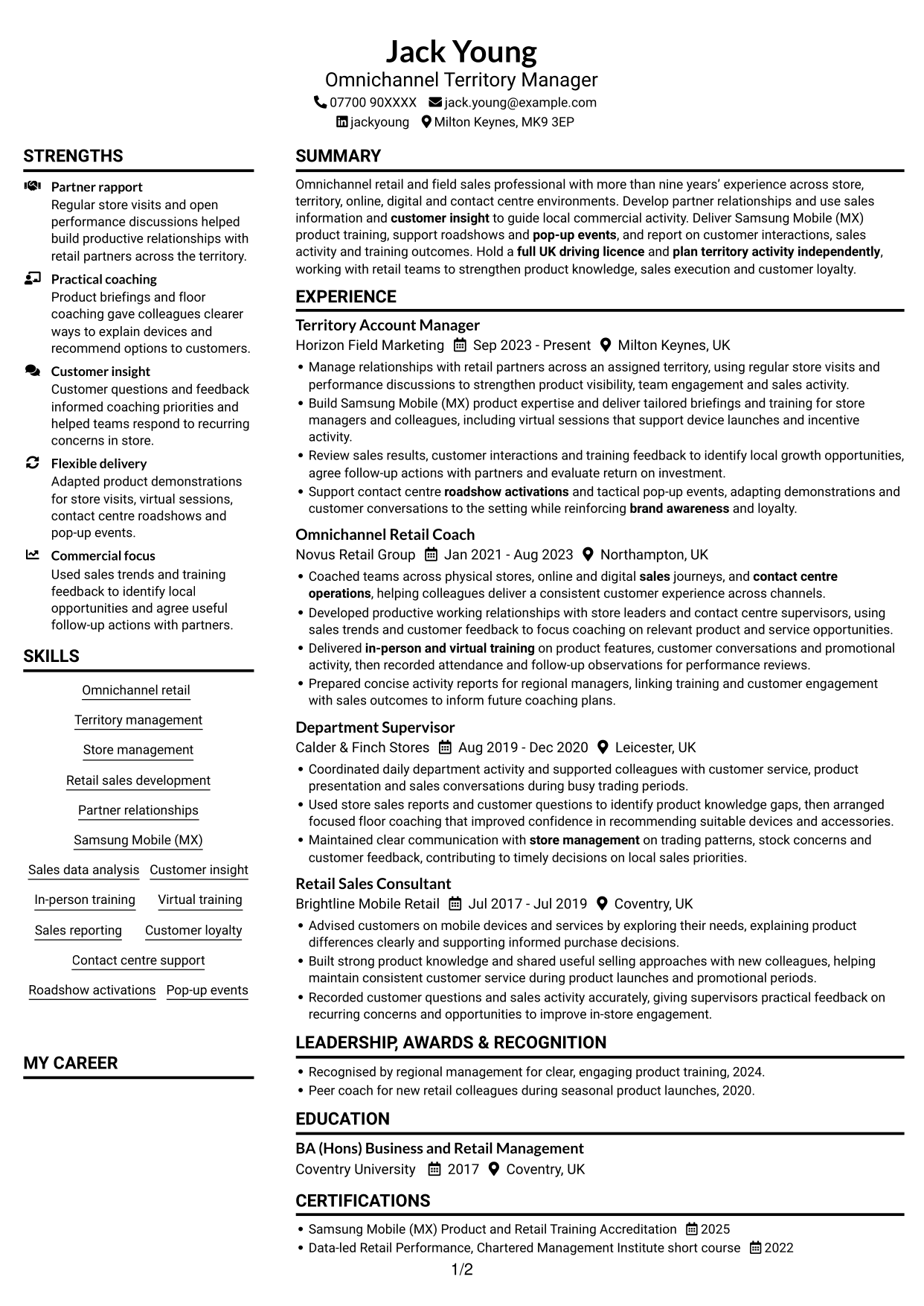 CV example — page 1