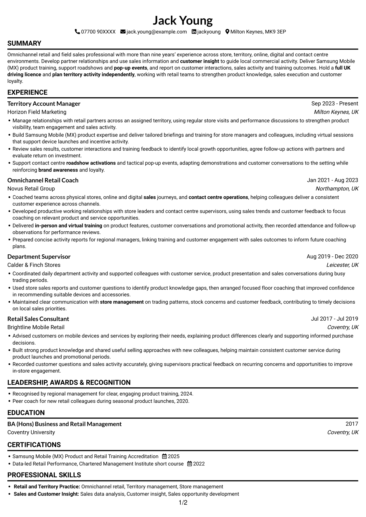 CV example — page 1