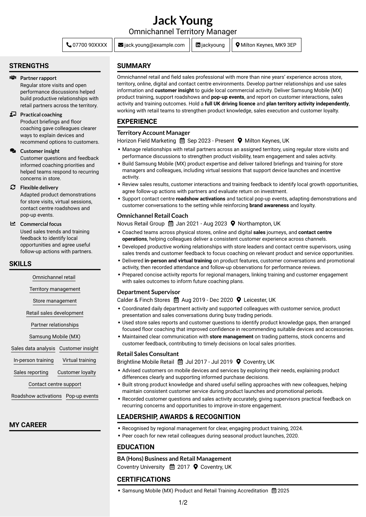 CV example — page 1