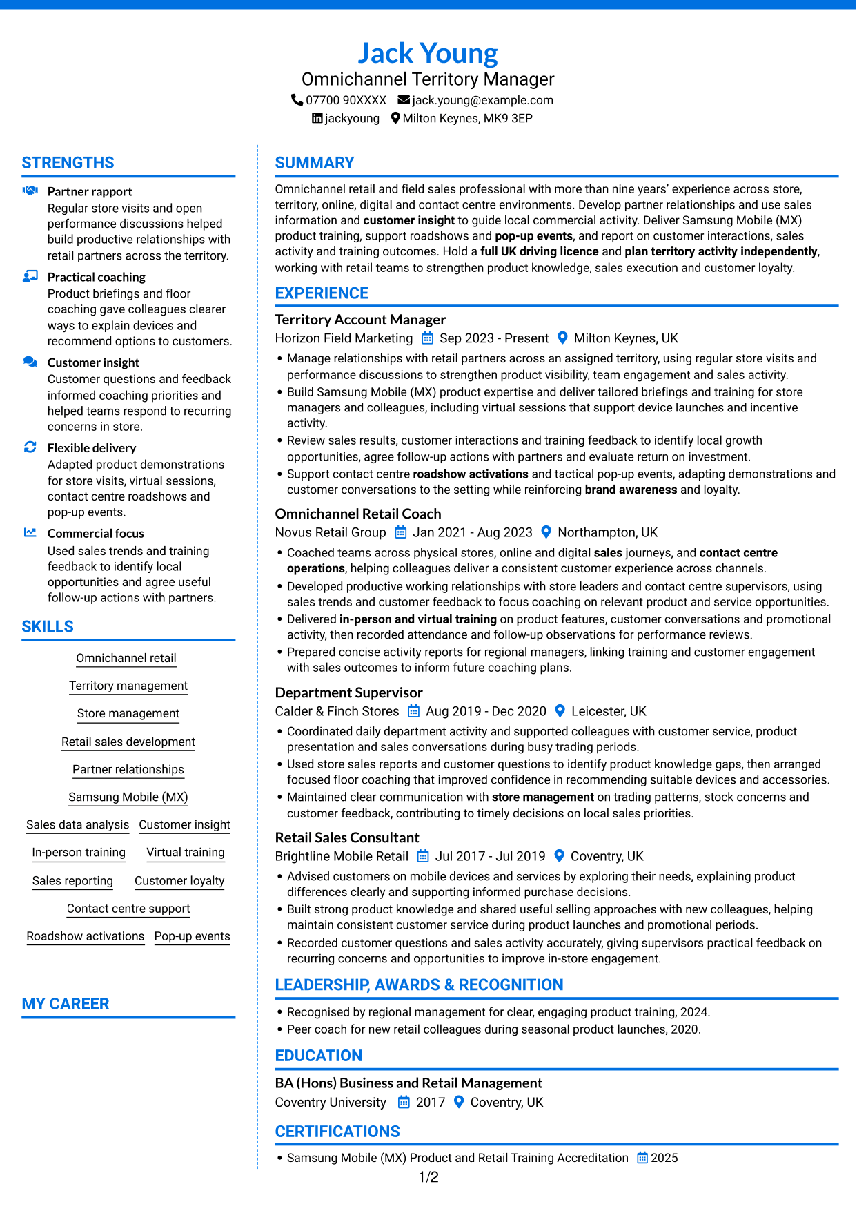 CV example — page 1