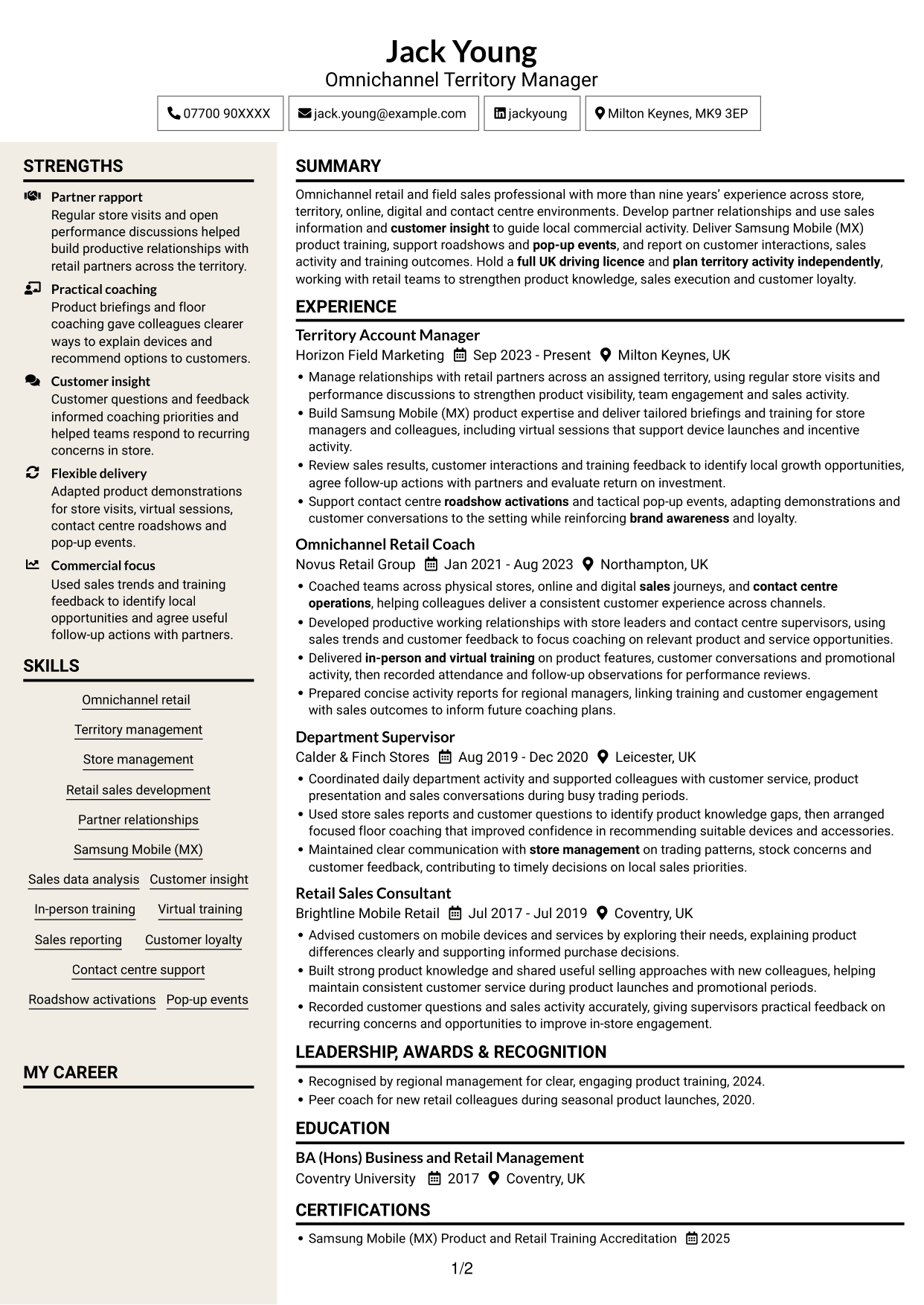 CV example — page 1