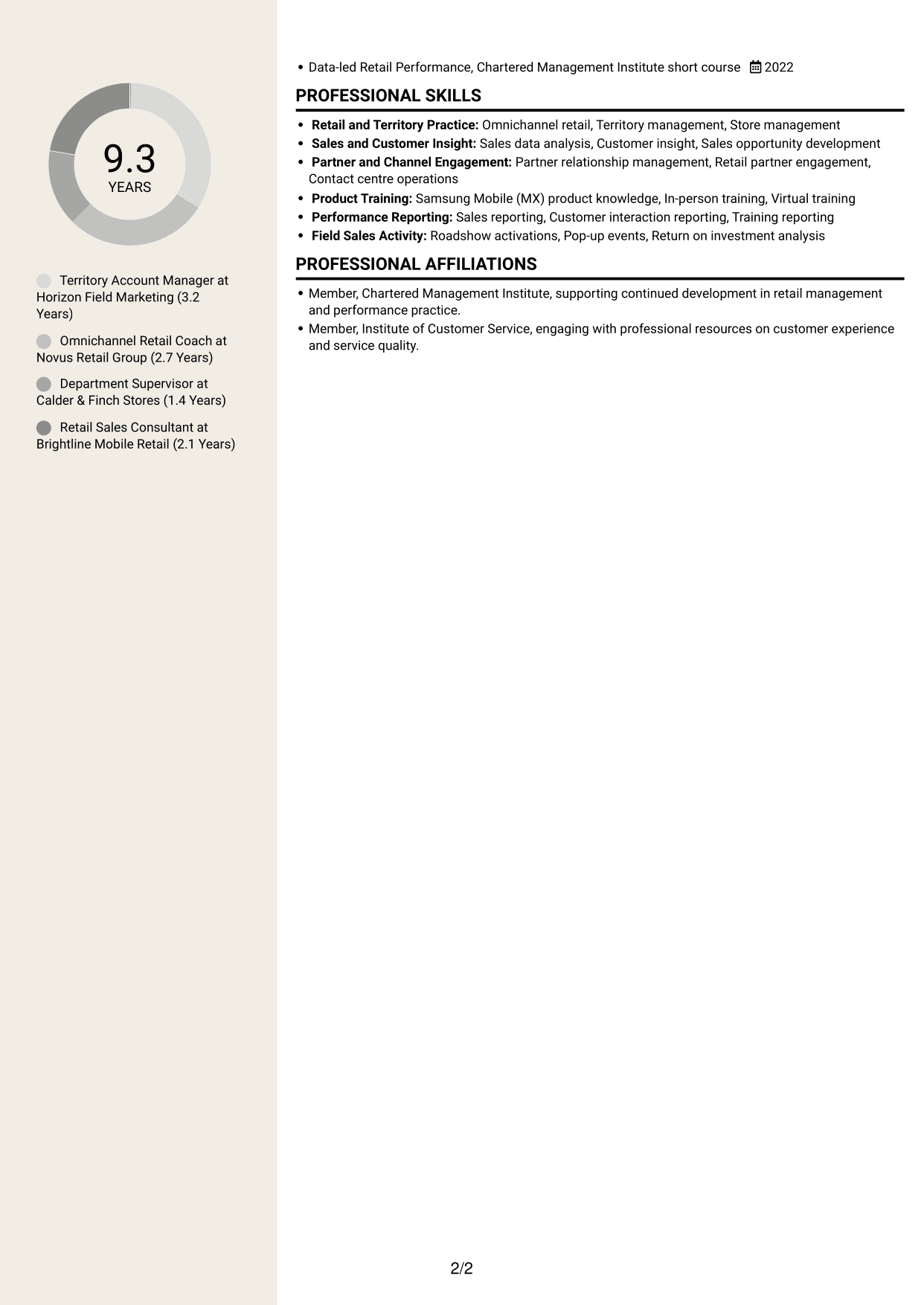 CV example — page 2