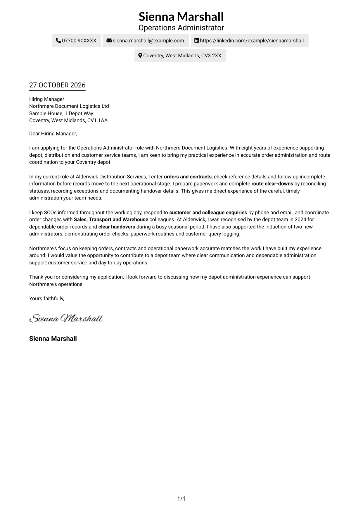 Cover letter example — page 1