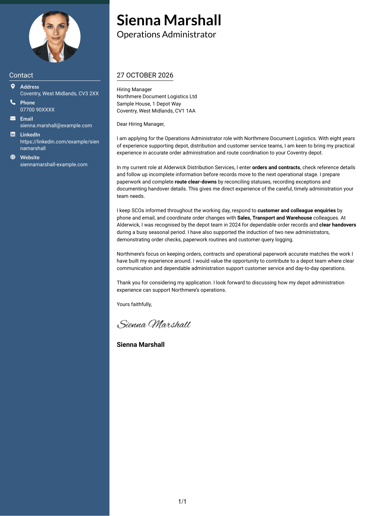 Cover letter example — page 1