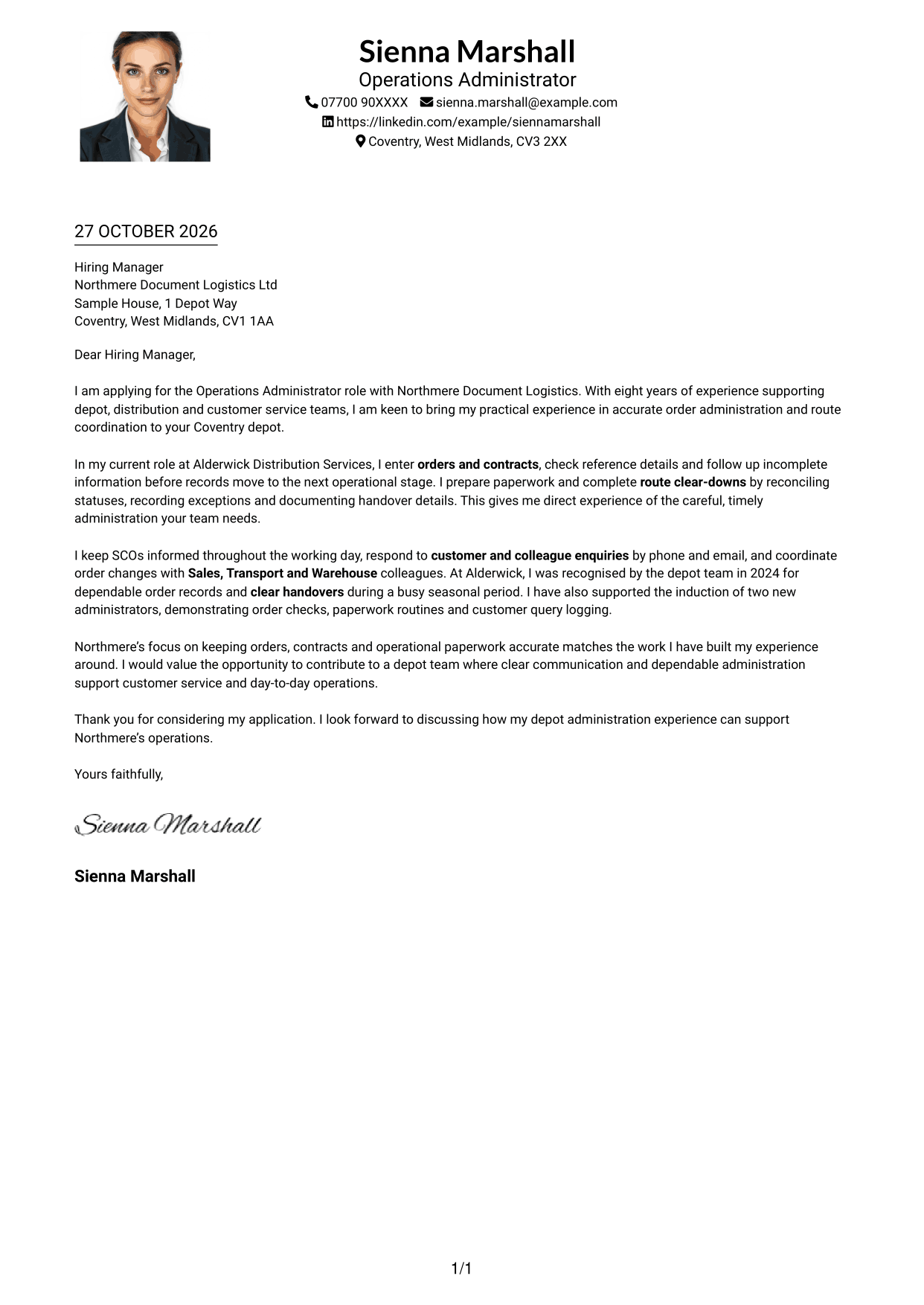 Cover letter example — page 1