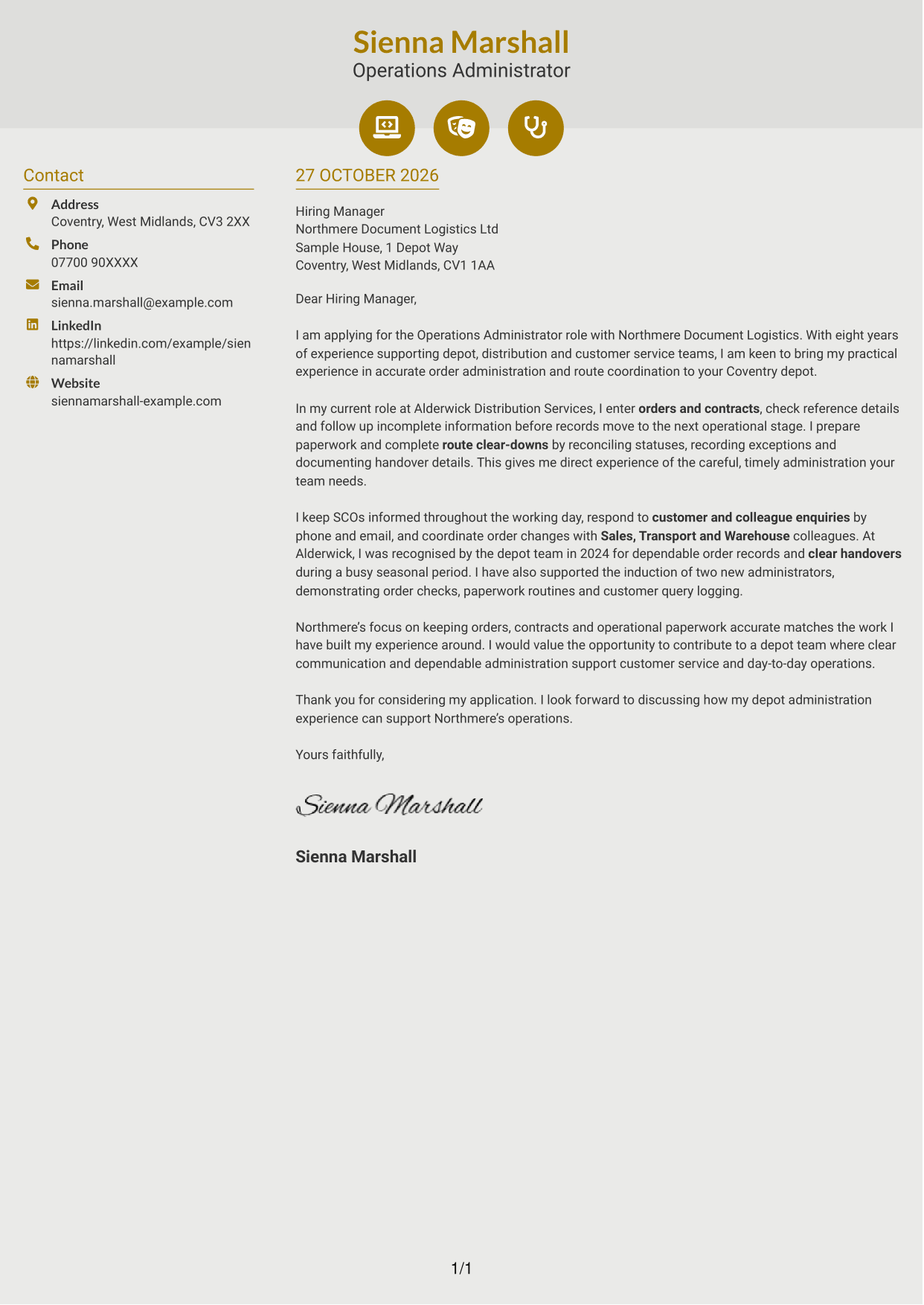 Cover letter example — page 1