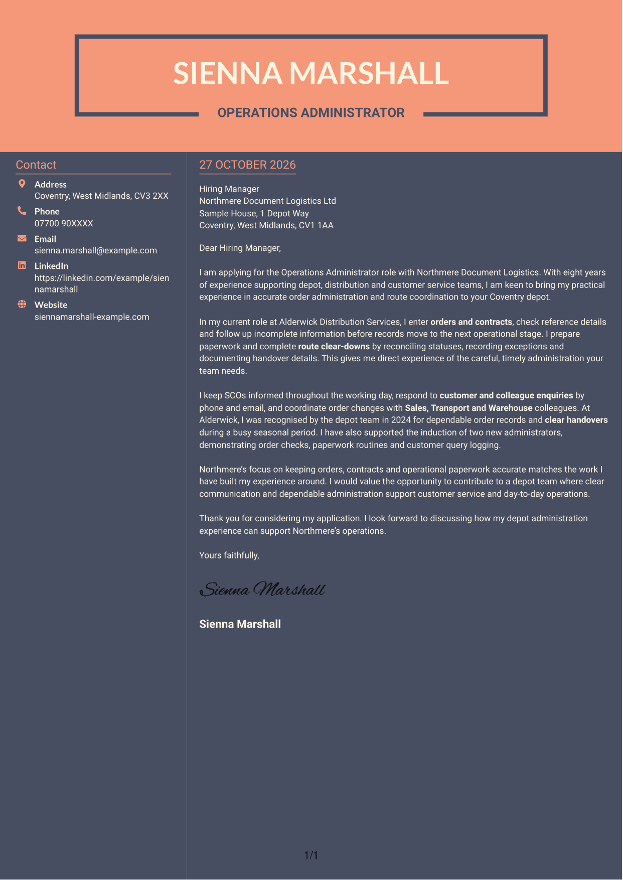 Cover letter example — page 1