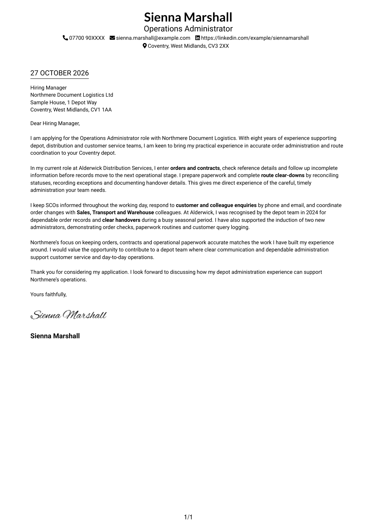 Cover letter example — page 1