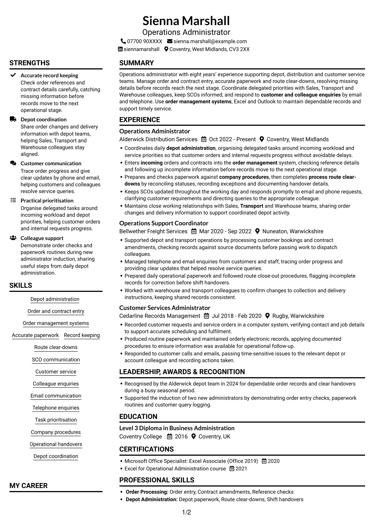 CV example — page 1