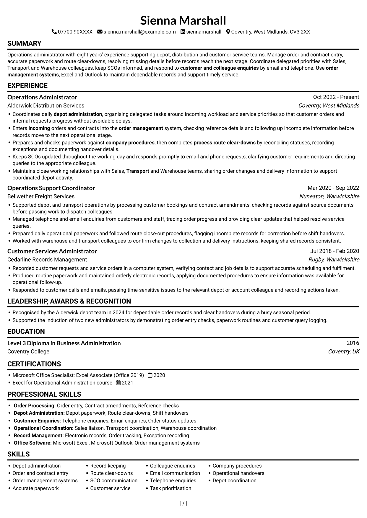 CV example — page 1