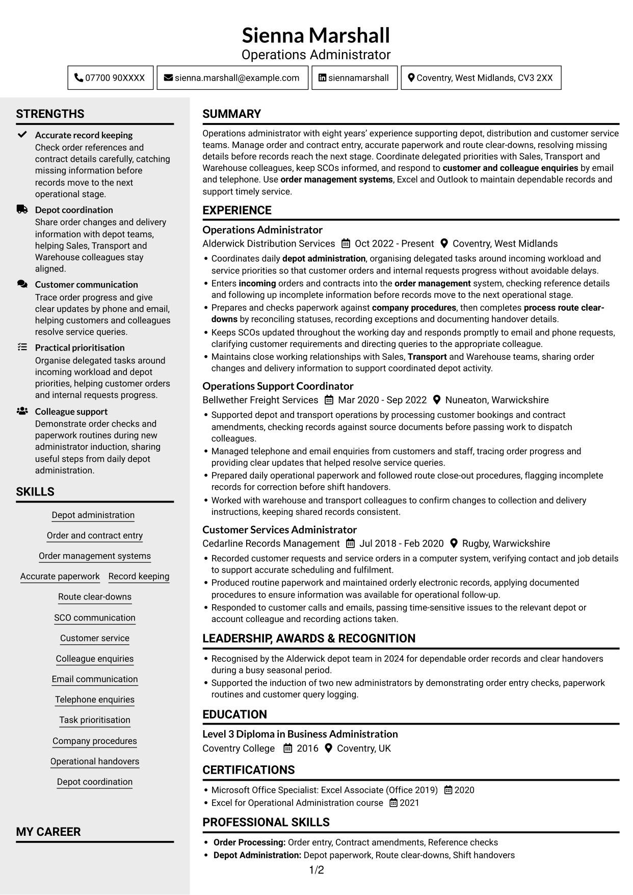 CV example — page 1