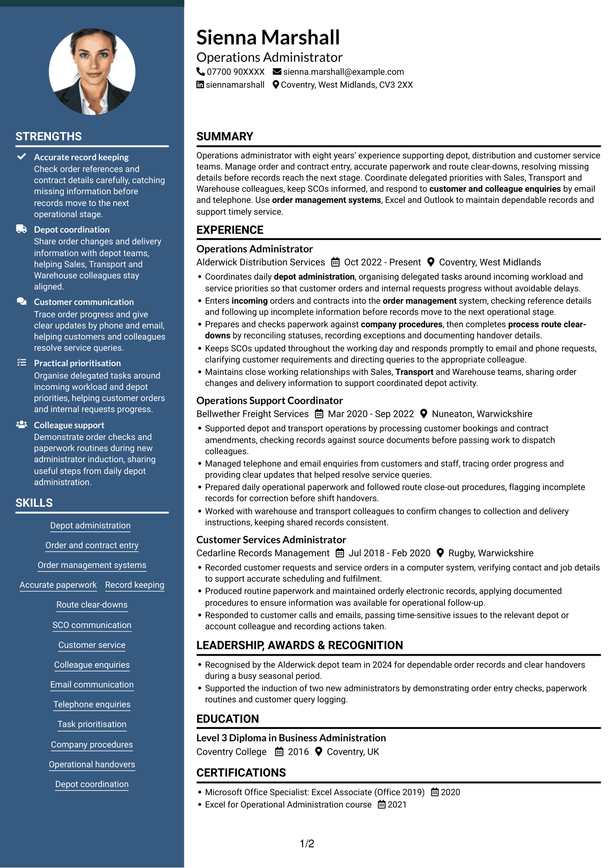 CV example — page 1