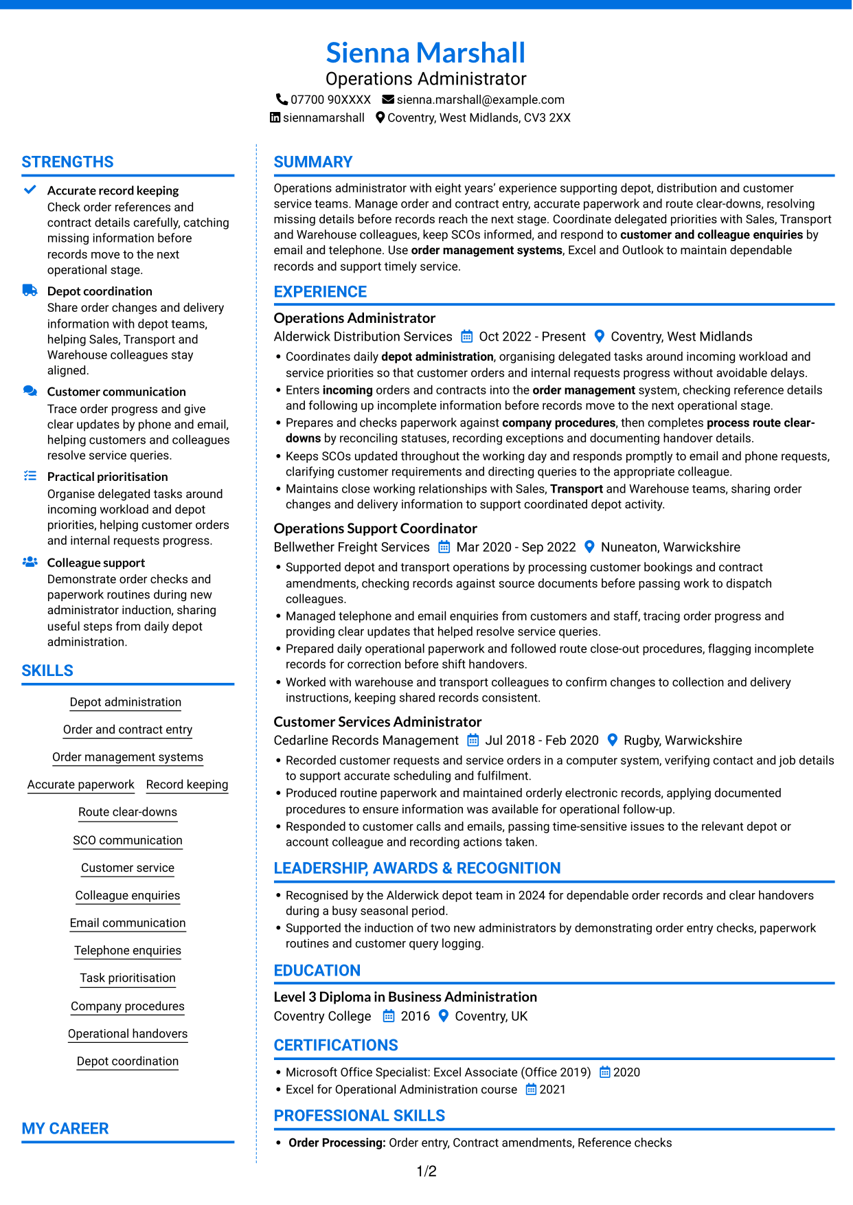 CV example — page 1