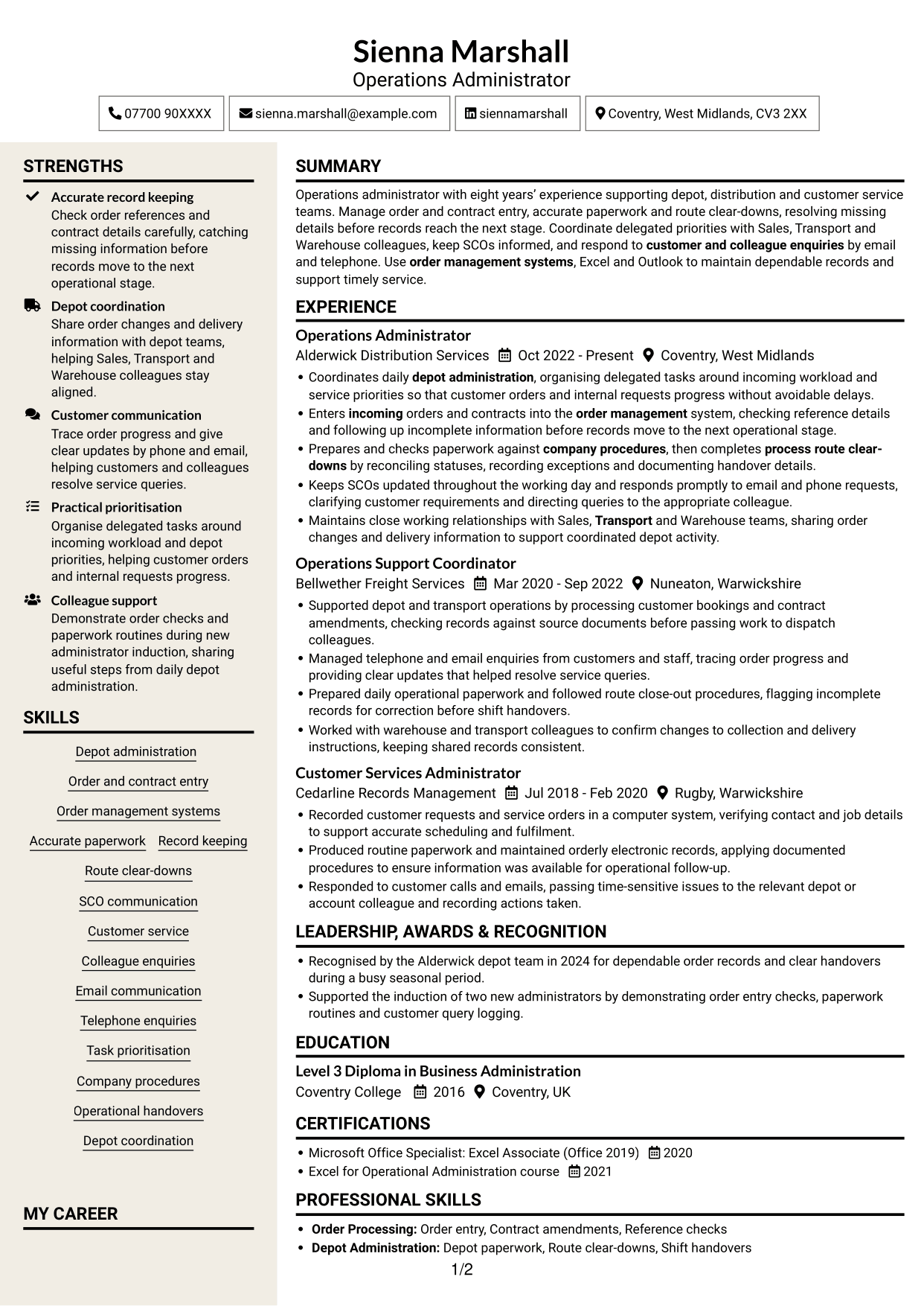 CV example — page 1