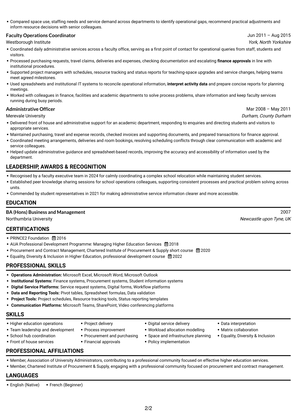 CV example — page 2