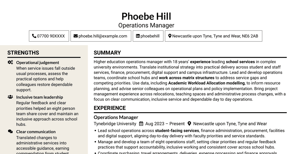 7 Operations Manager - Higher Education Operations CV Templates with Example