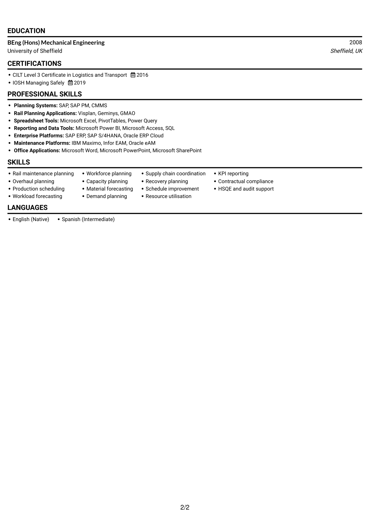 CV example — page 2