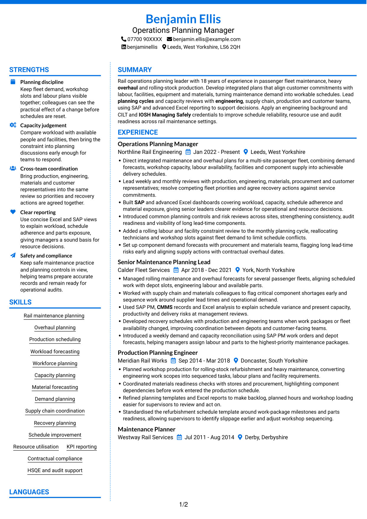 CV example — page 1