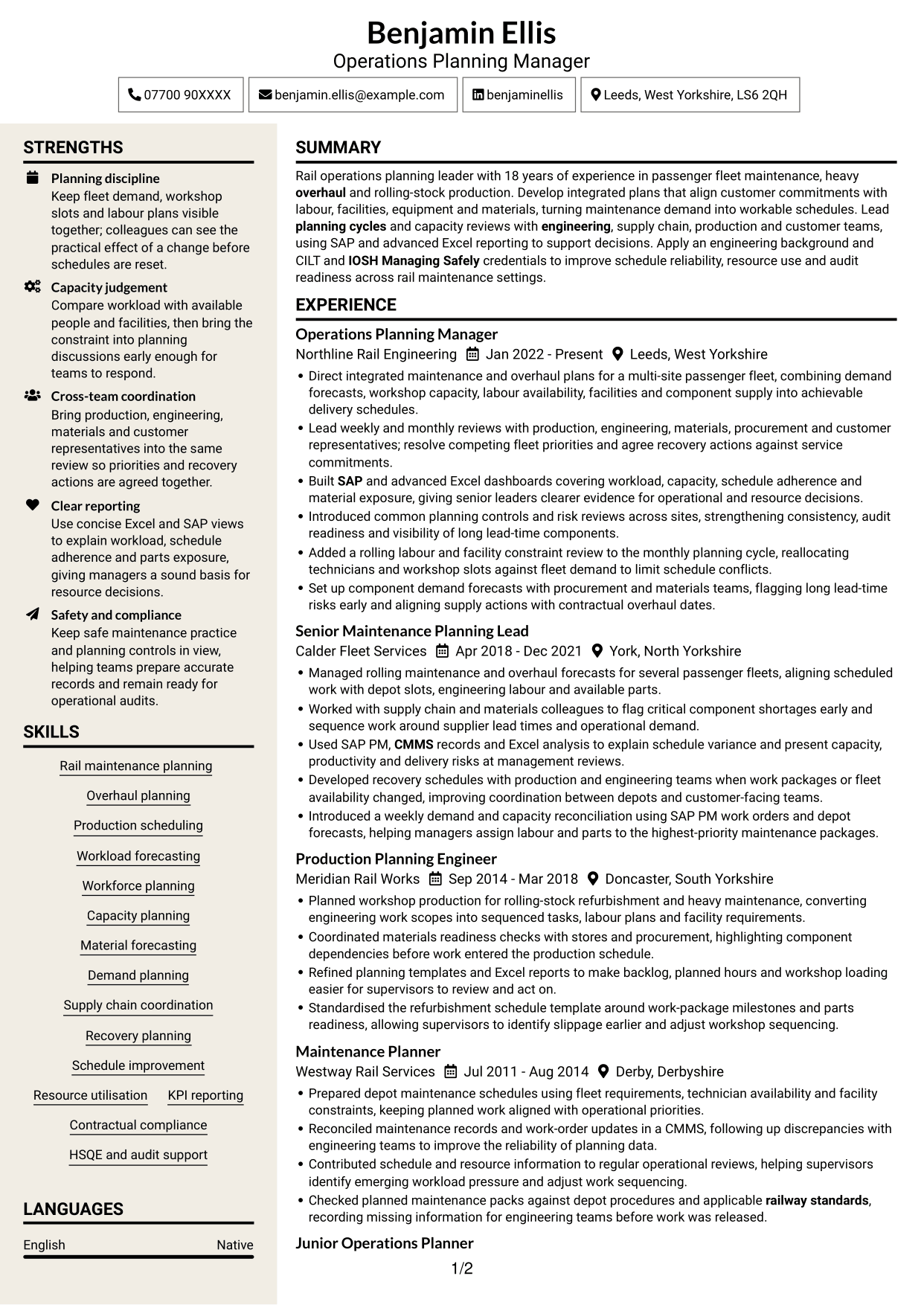 CV example — page 1