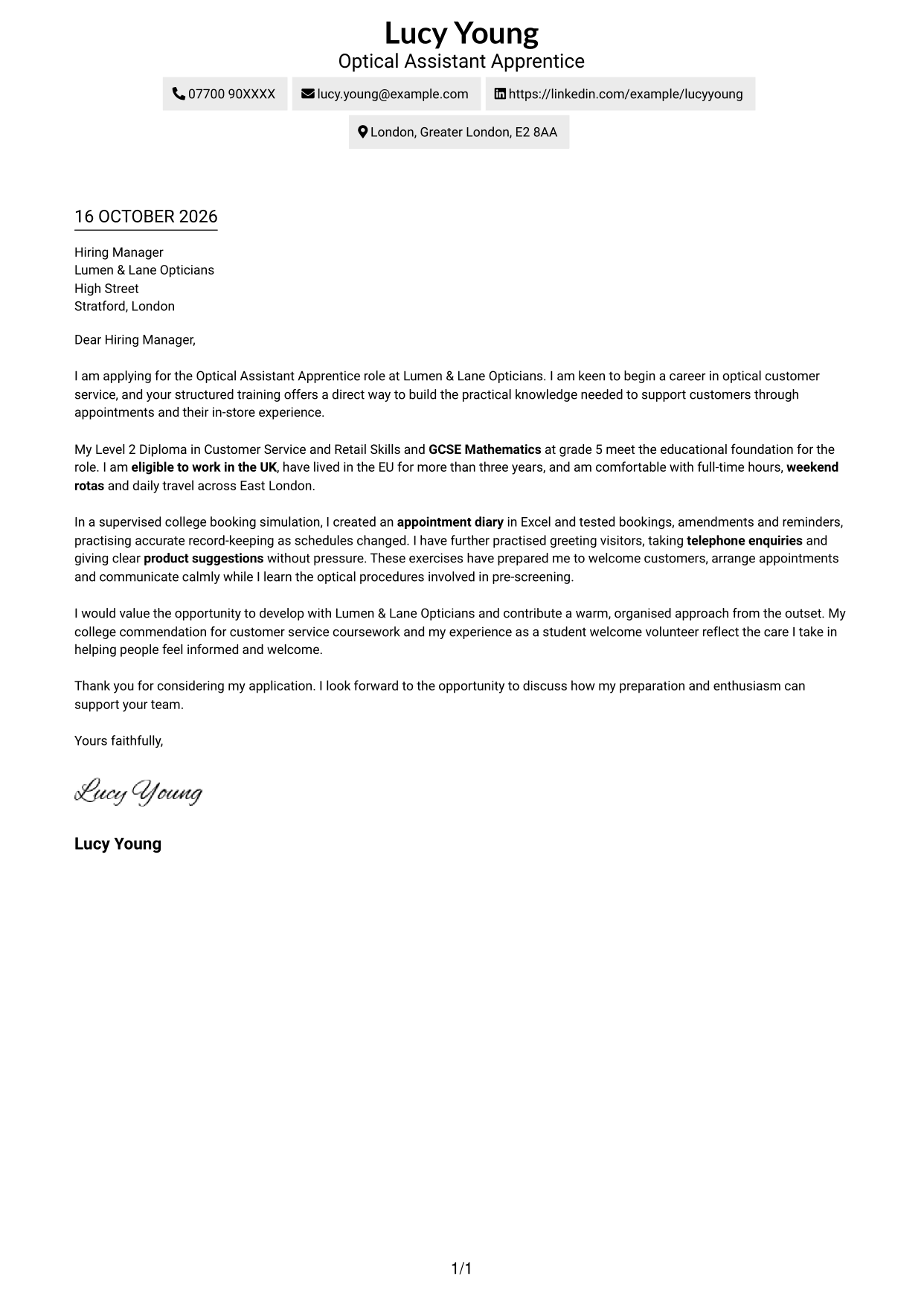 Cover letter example — page 1