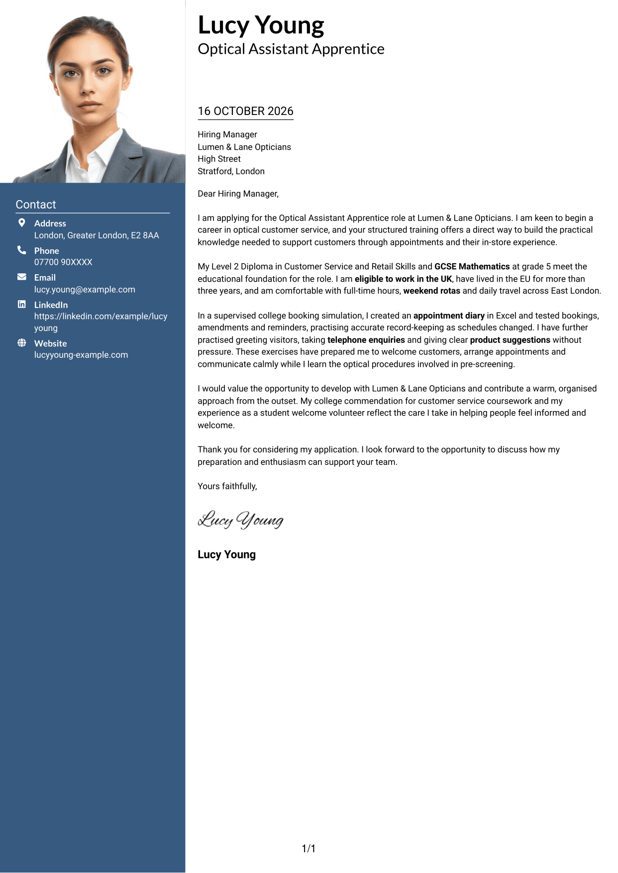 Cover letter example — page 1